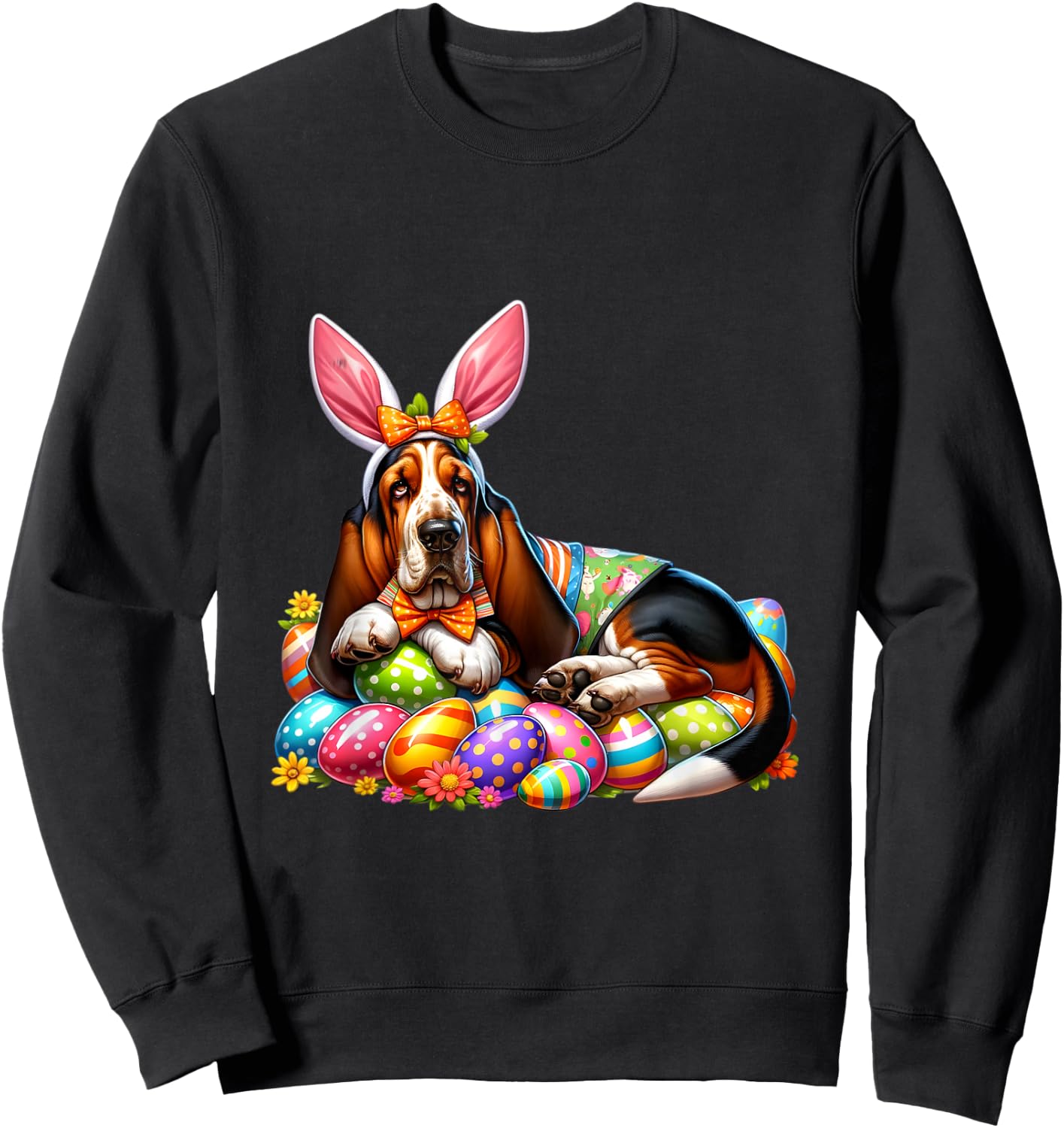 Funny Easter Day Basset Hound Bunny Costume Sweatshirt - Sweatshirt | Black