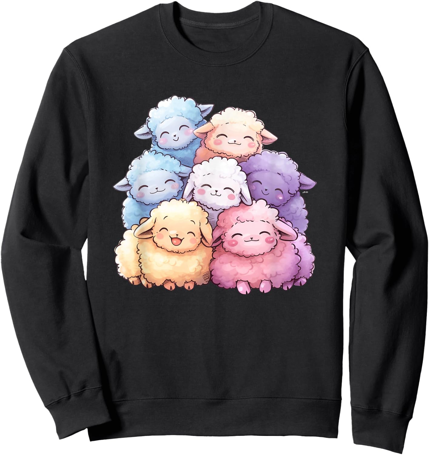Kawaii Anime Pastel Sheep Farm Kids Sweatshirt - Sweatshirt | Black