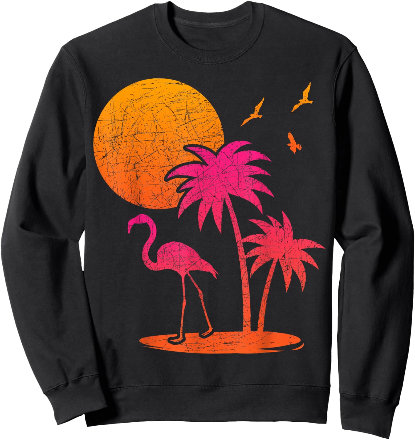 Tropical Summer Holiday Palm Trees Pink Flamingo Summer , black Sweatshirt - Sweatshirt | Black
