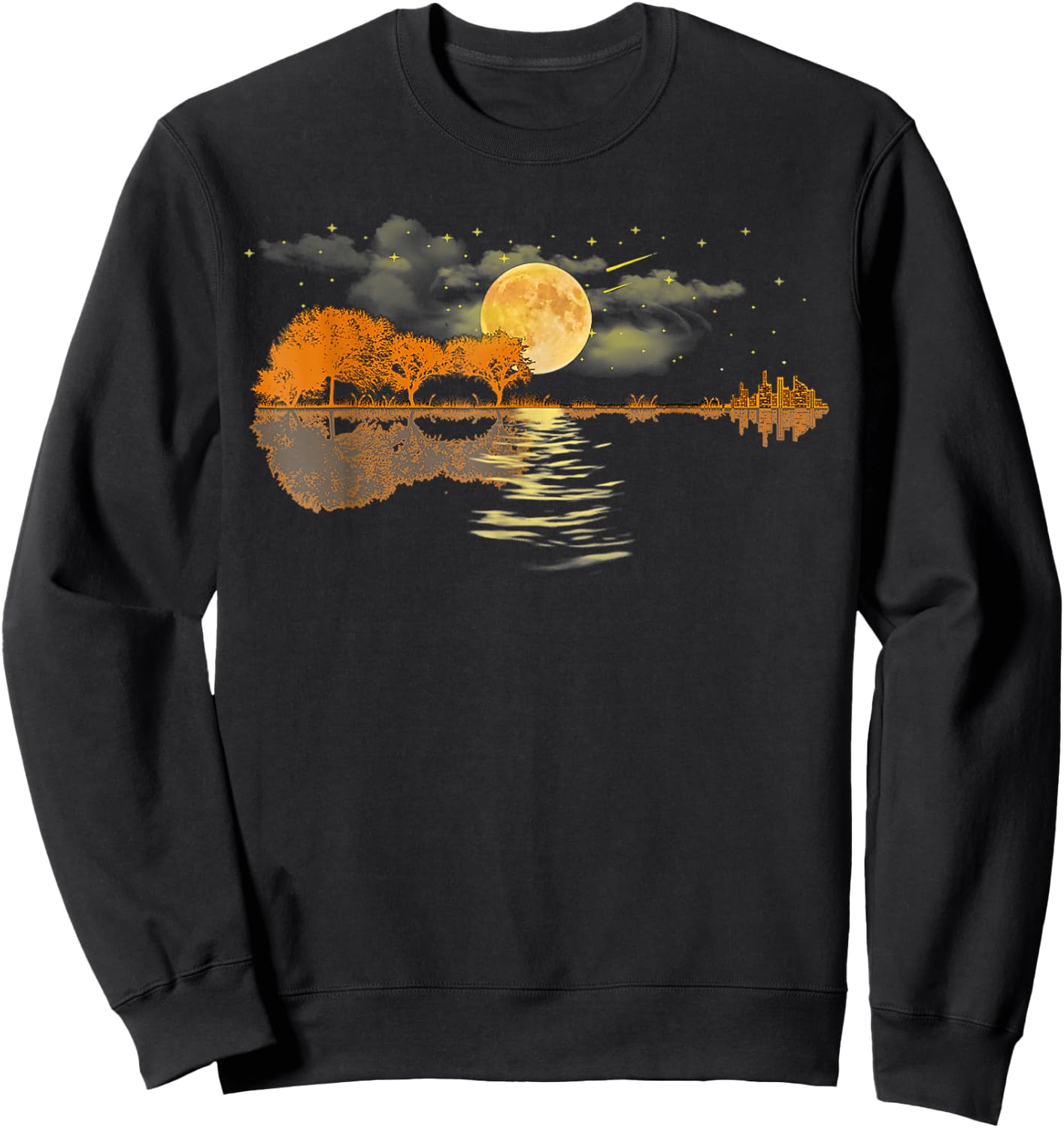 Guitar Lake Reflections Love Musician Acoustic Guitar Sweatshirt - Sweatshirt | Black