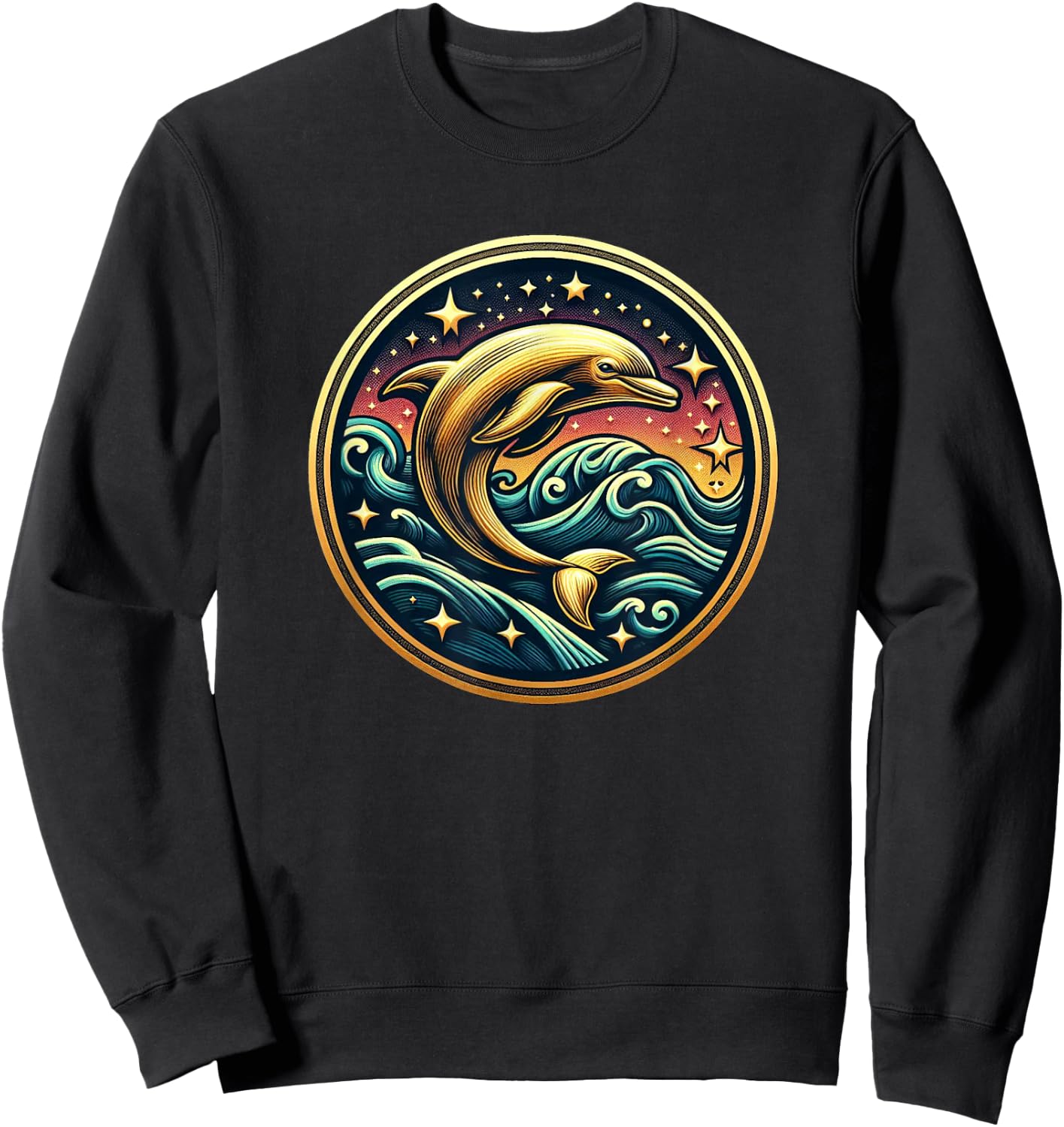 Gold Galaxy Dolphin Sea Life Star Gazing Ocean Animals Sweatshirt - Sweatshirt | Black