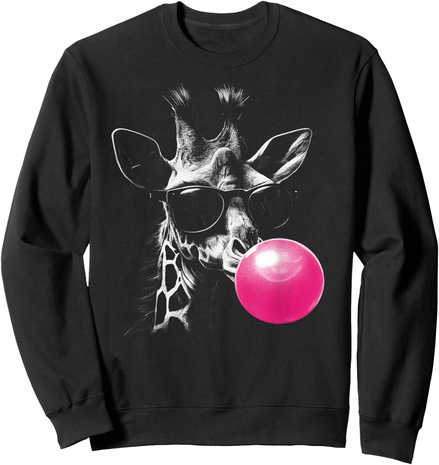 Giraffe with Pink Bubblegum and Sunglasses , black Sweatshirt - Sweatshirt | Black