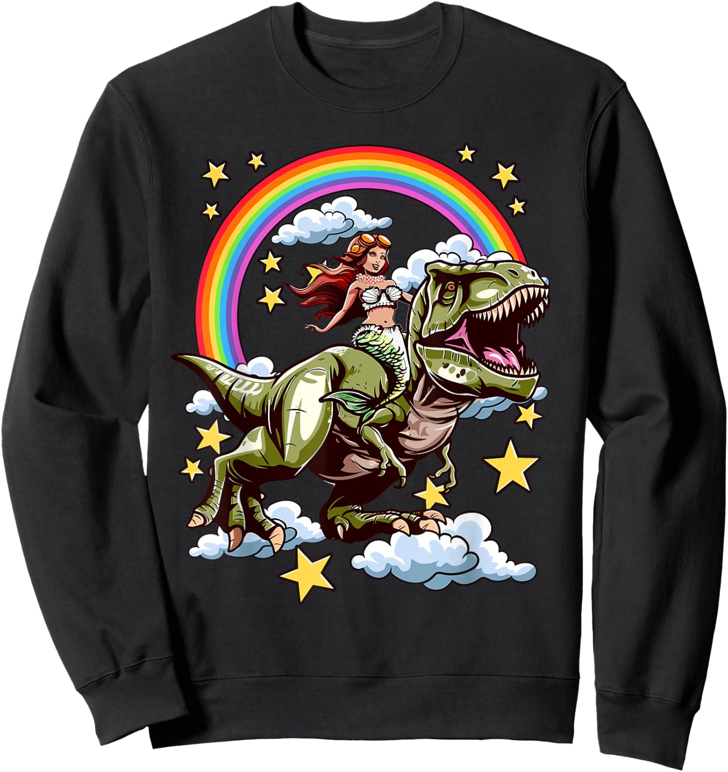 Sirène chevauche un dinosaure Sweatshirt - Sweatshirt | Black