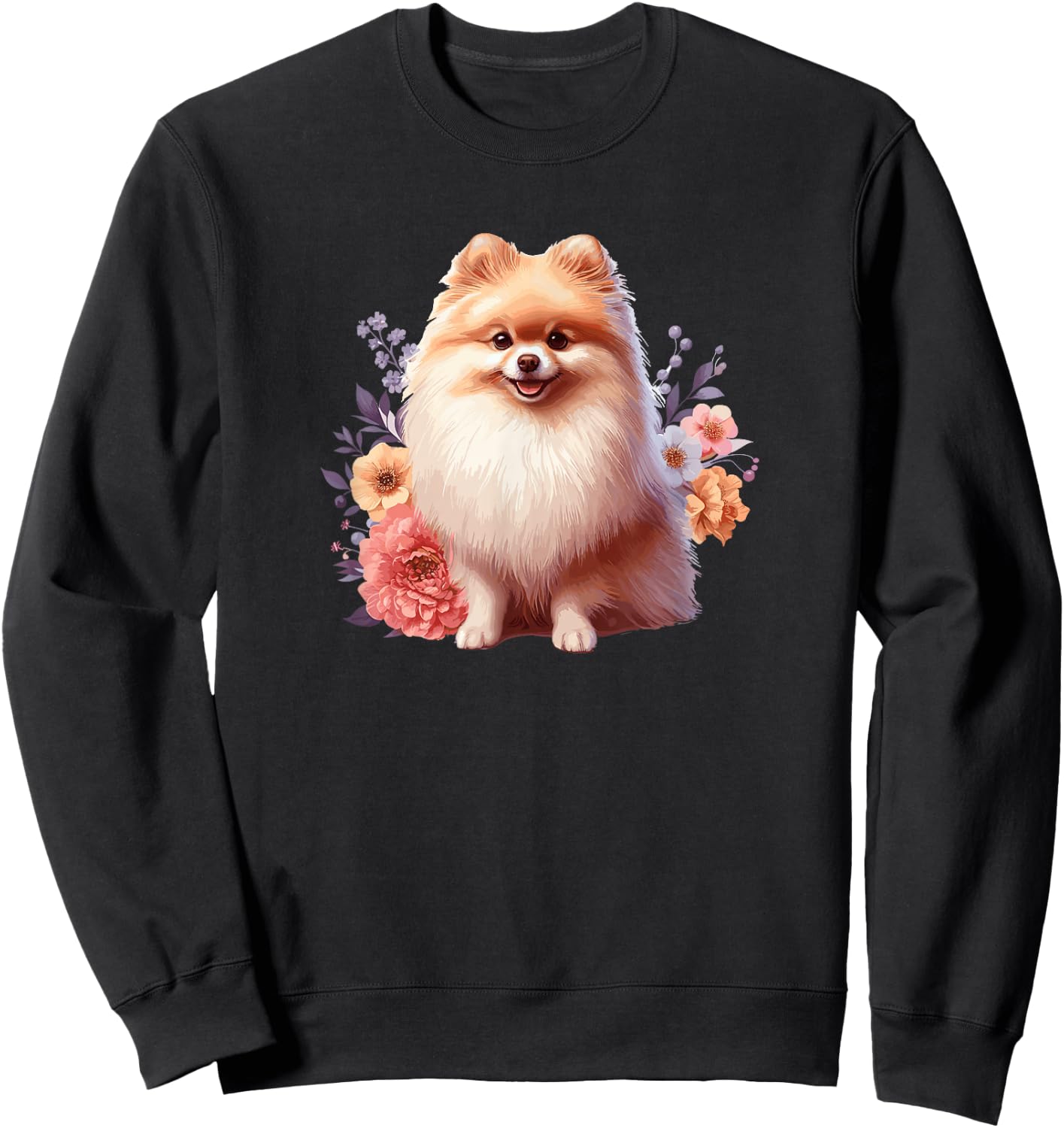 Cute Funny Flowers Floral Pomeranian Lover Sweatshirt - Sweatshirt | Black