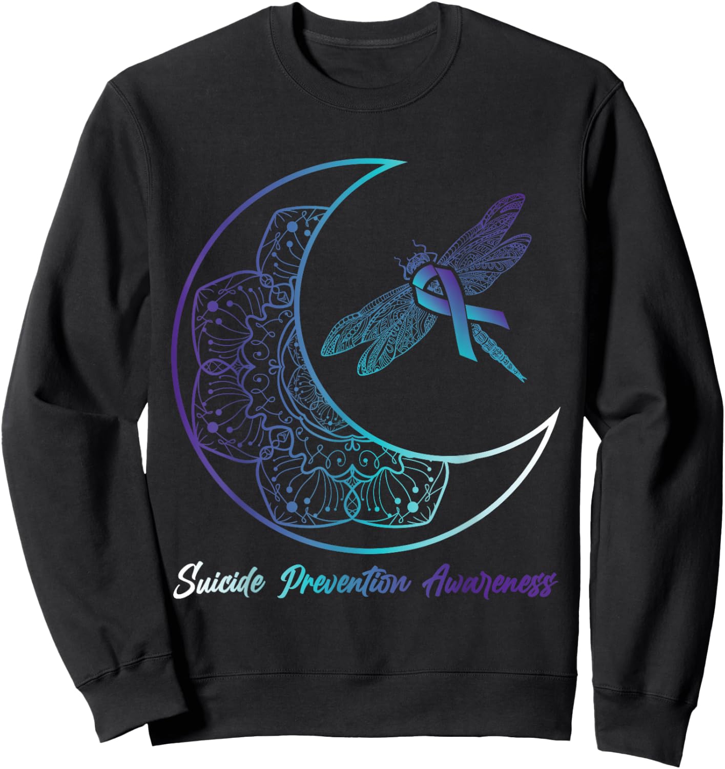 Suicide Depression Moon Dragonfly Prevention Awareness Sweatshirt - Sweatshirt | Black