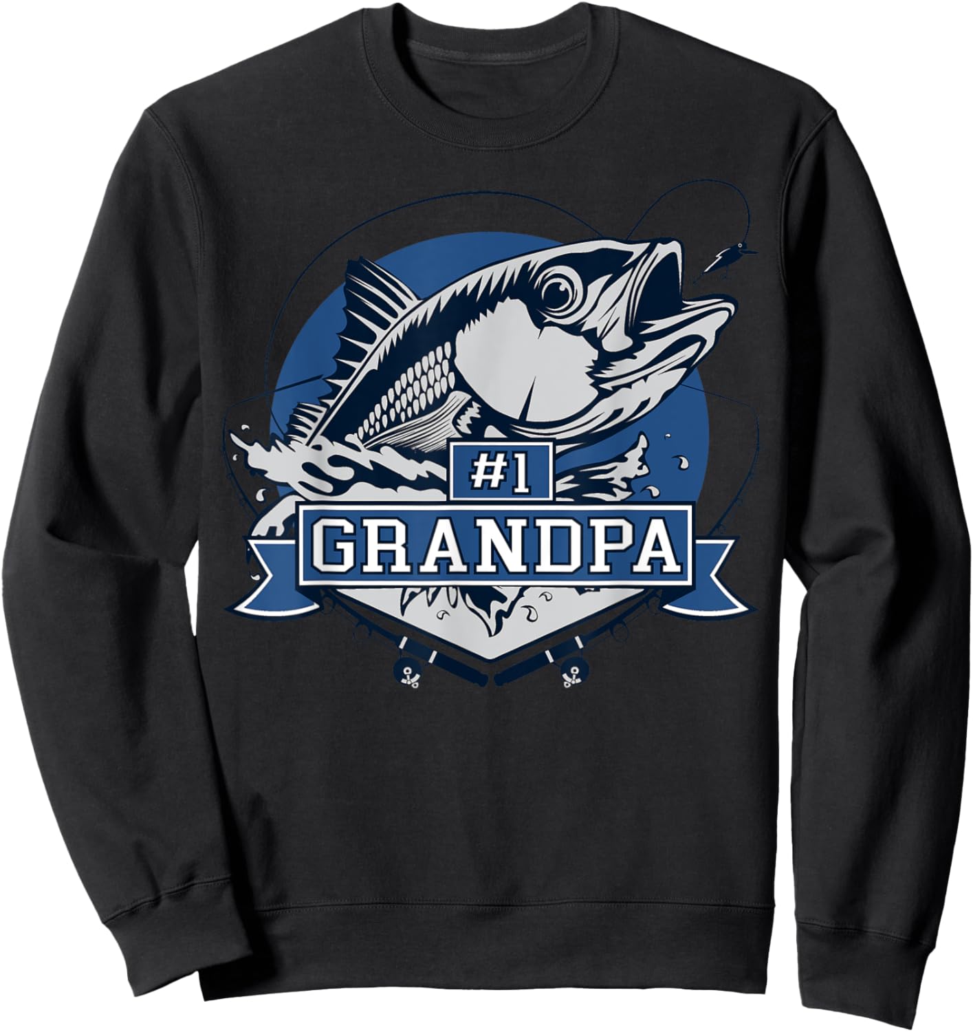 Number One Grandpa Blue Fish Caught Sweatshirt - Sweatshirt | Black