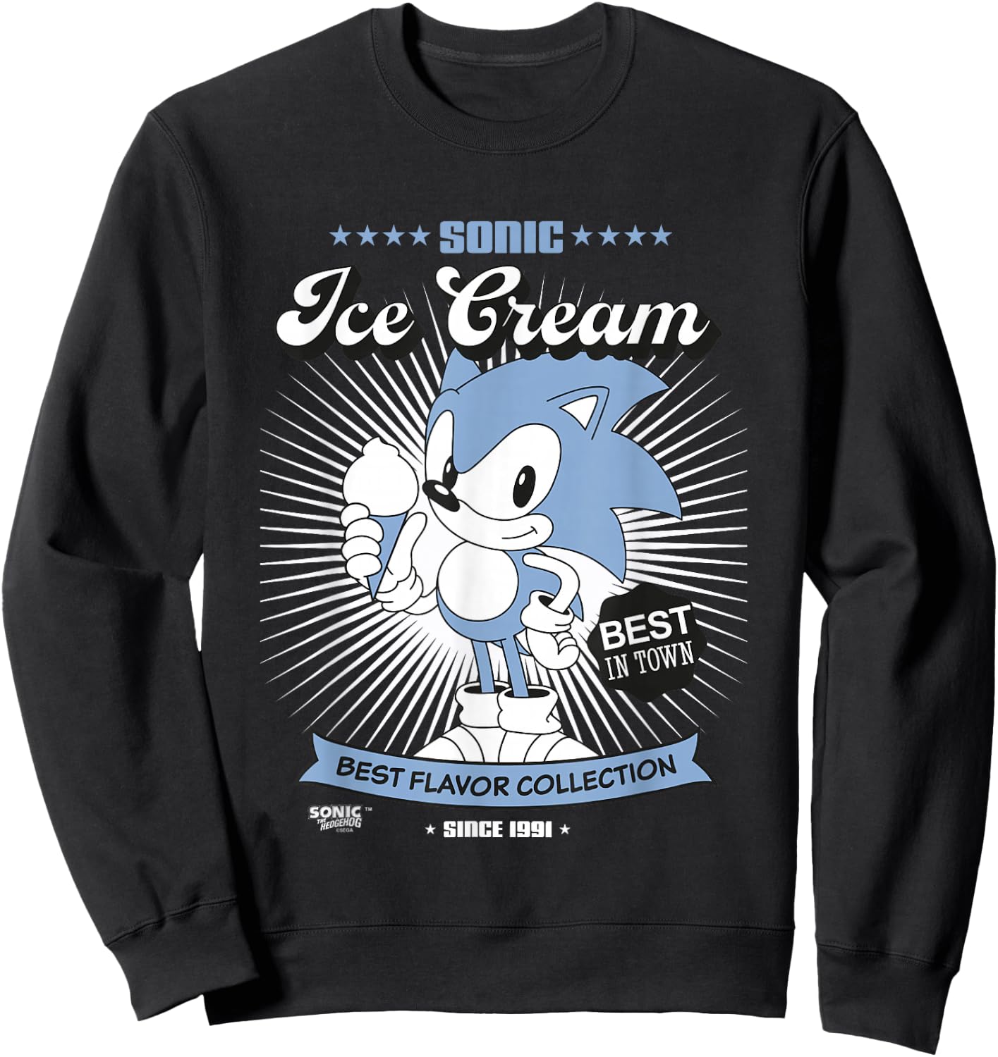 Sonic The Hedgehog Sonic Ice Cream Best in Town Vintage Sweatshirt - Sweatshirt | Black