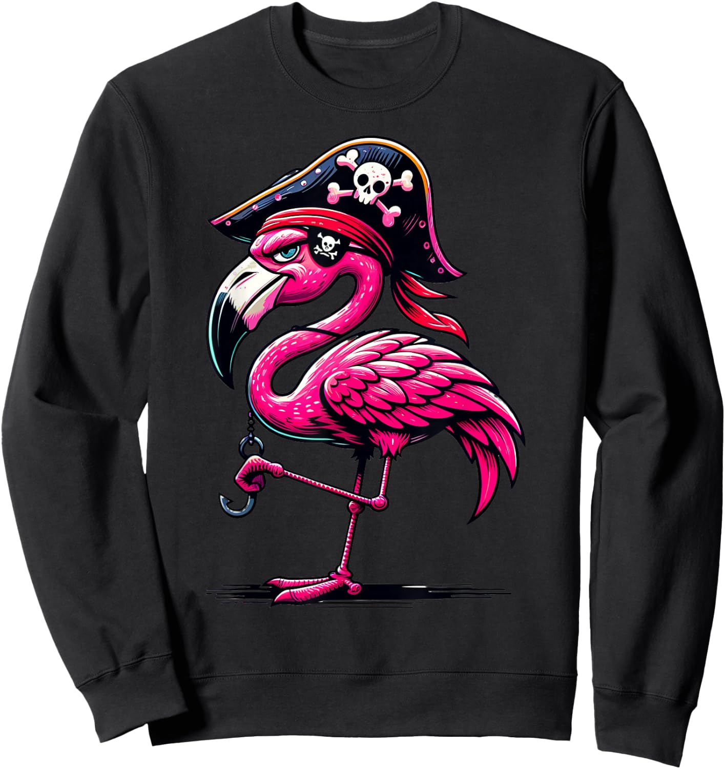 Pirate Pink Flamingo Halloween Party - Jolly Roger Sweatshirt - Sweatshirt | Black