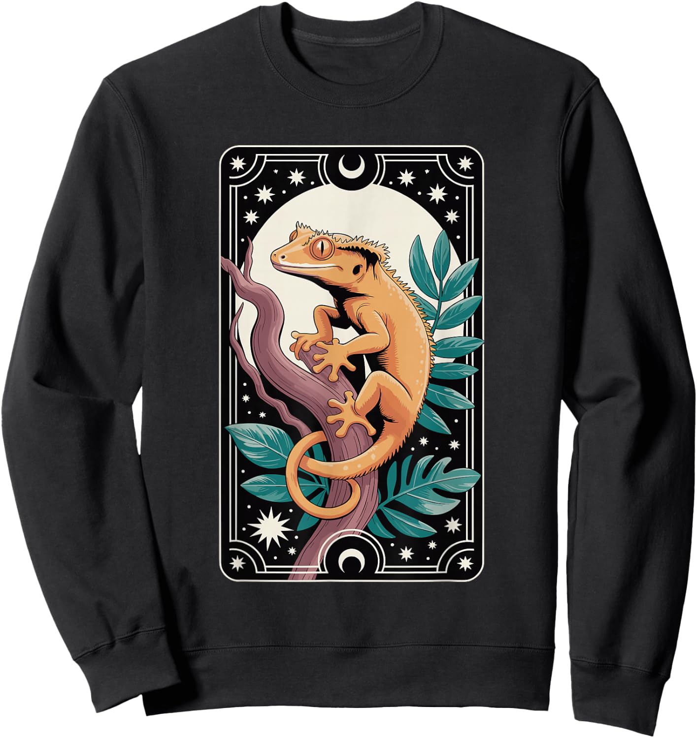 Crested Gecko Tarot Card Mystic Reptile Design Sweatshirt - Sweatshirt | Black