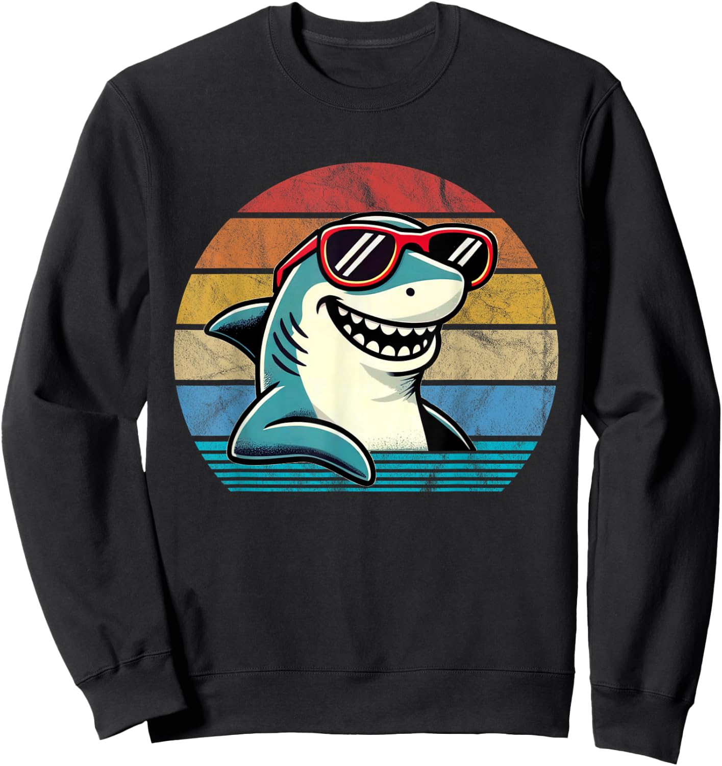 Cool Retro Shark in Sunglasses 70s 80s 90s Funny Shark Sweatshirt - Sweatshirt | Black