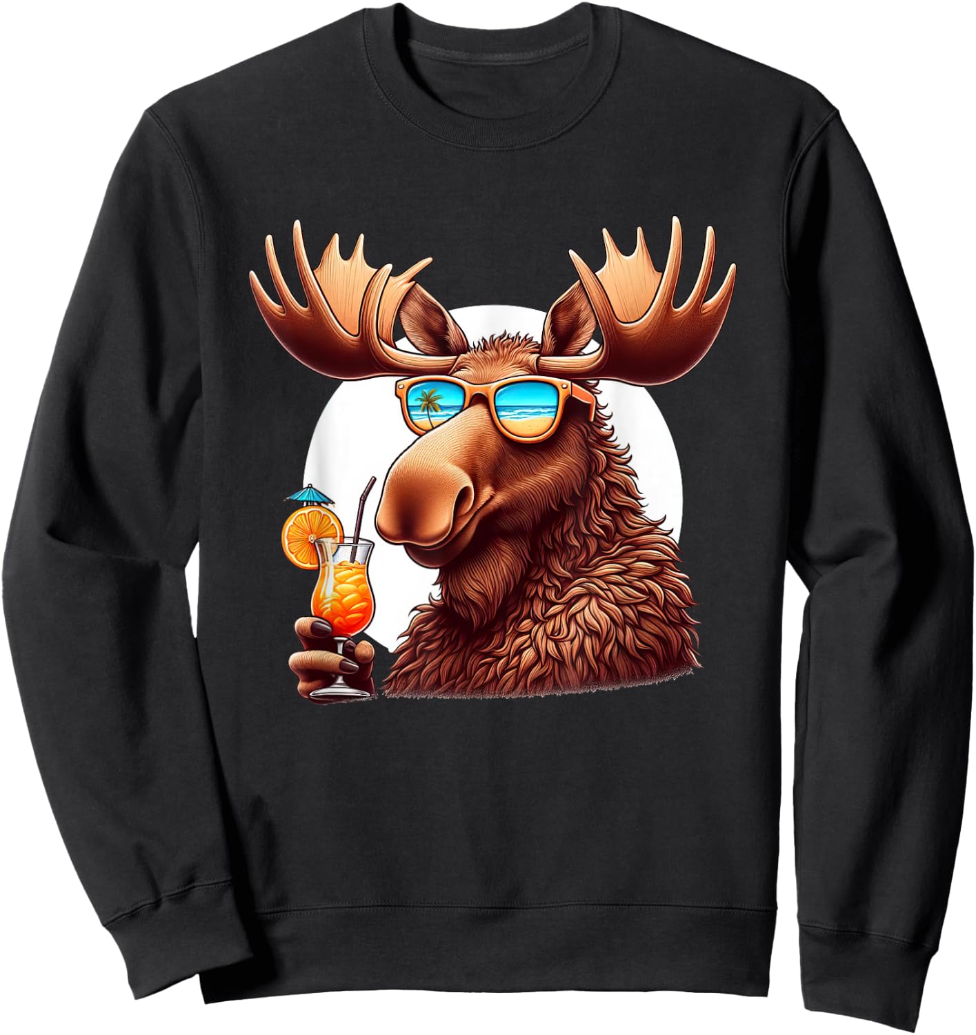 Funny Moose Summer Vacation Sunglasses Moose Sweatshirt - Sweatshirt | Black