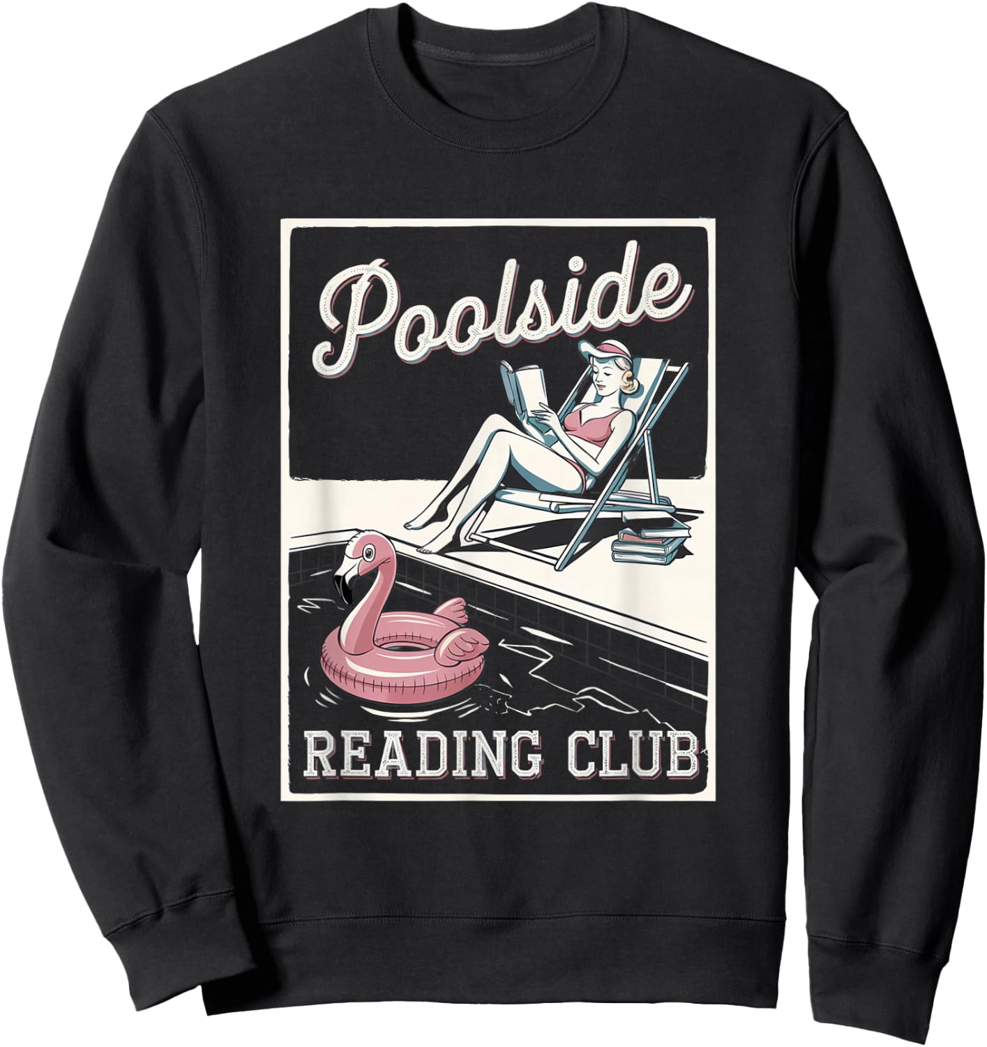 Poolside Reading Club Books Flamingo Swim Pool Inflatable Sweatshirt - Sweatshirt | Black