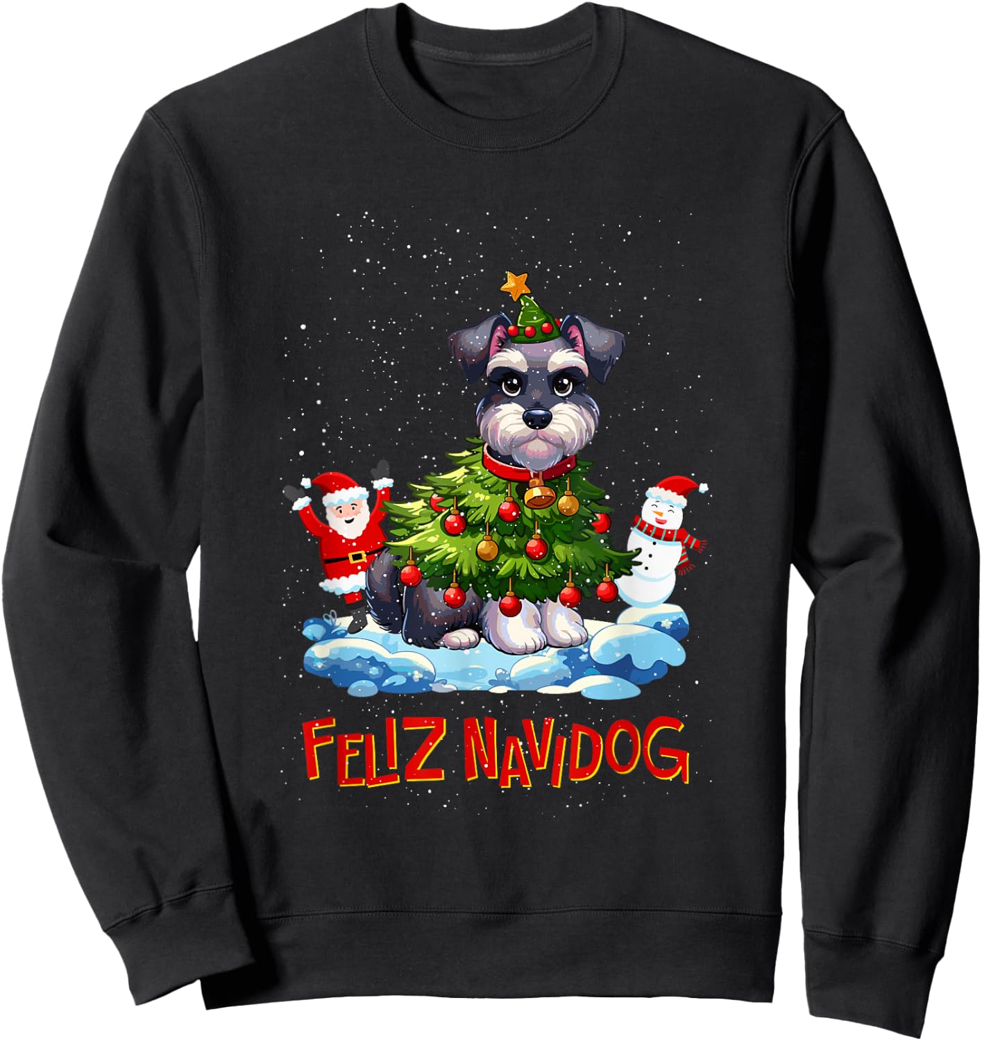 Miniature Schnauzer Merry Christmas Tree Lights Dog X-Mas Sweatshirt - Sweatshirt | Black