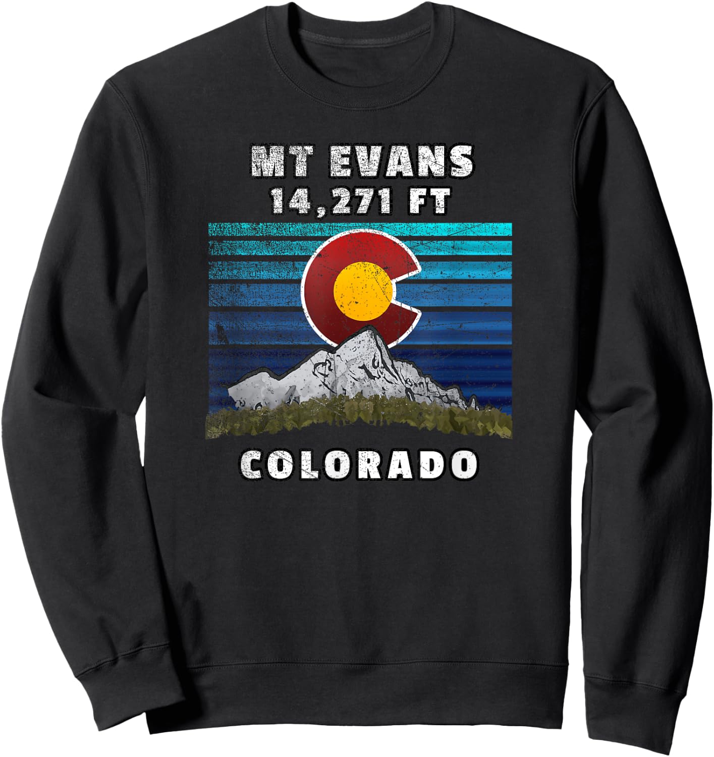 Mounts Evans Colorado Flag Themed Scene Sweatshirt - Sweatshirt | Black