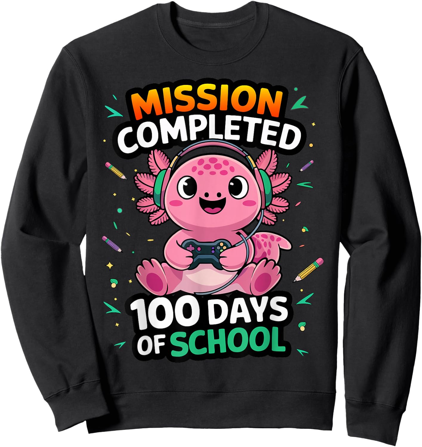 100th Day Of School Gamer Axolotl 100 Days Of School Boys Sweatshirt - Sweatshirt | Black