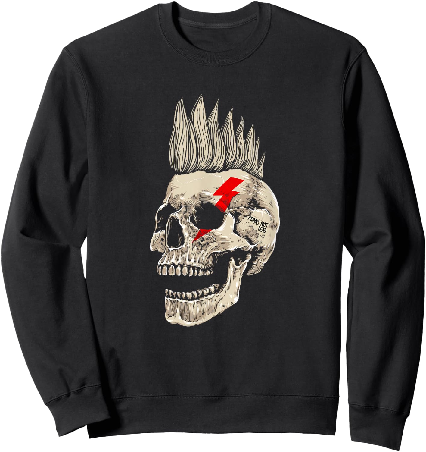 Skull Style Punk Rock with Mohawk Punk Not Dead , Black, S Sweatshirt - Sweatshirt | Black