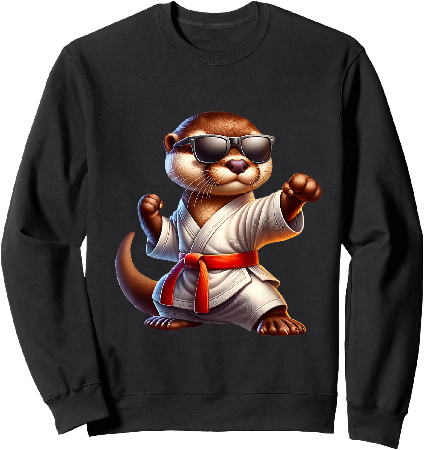 Cute Otter Doing Karate Funny Martial Arts Animal Graphic Sweatshirt - Sweatshirt | Black