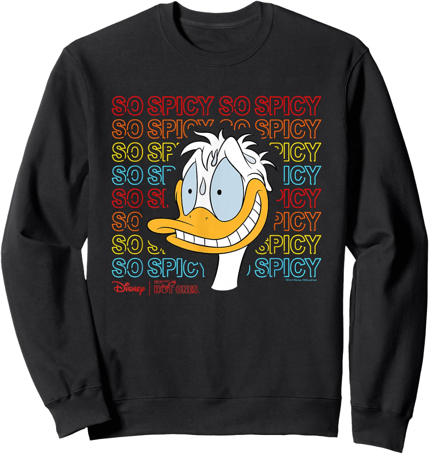 Disney Hot Ones Donald Duck So Spicy Repeating Text Sweatshirt - Sweatshirt | Black