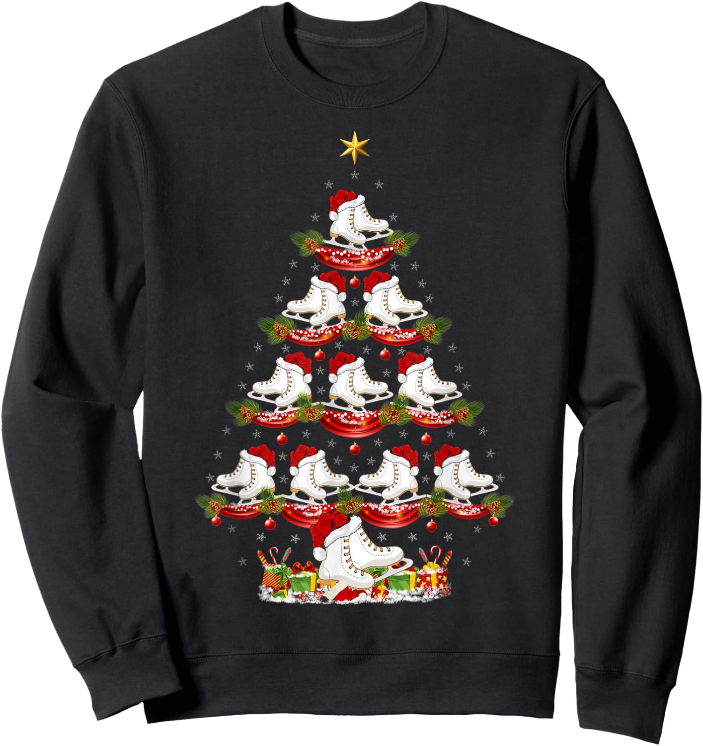 Ice Skating Sports Xmas Lighting Ice Skating Christmas Tree Sweatshirt - Sweatshirt | Black