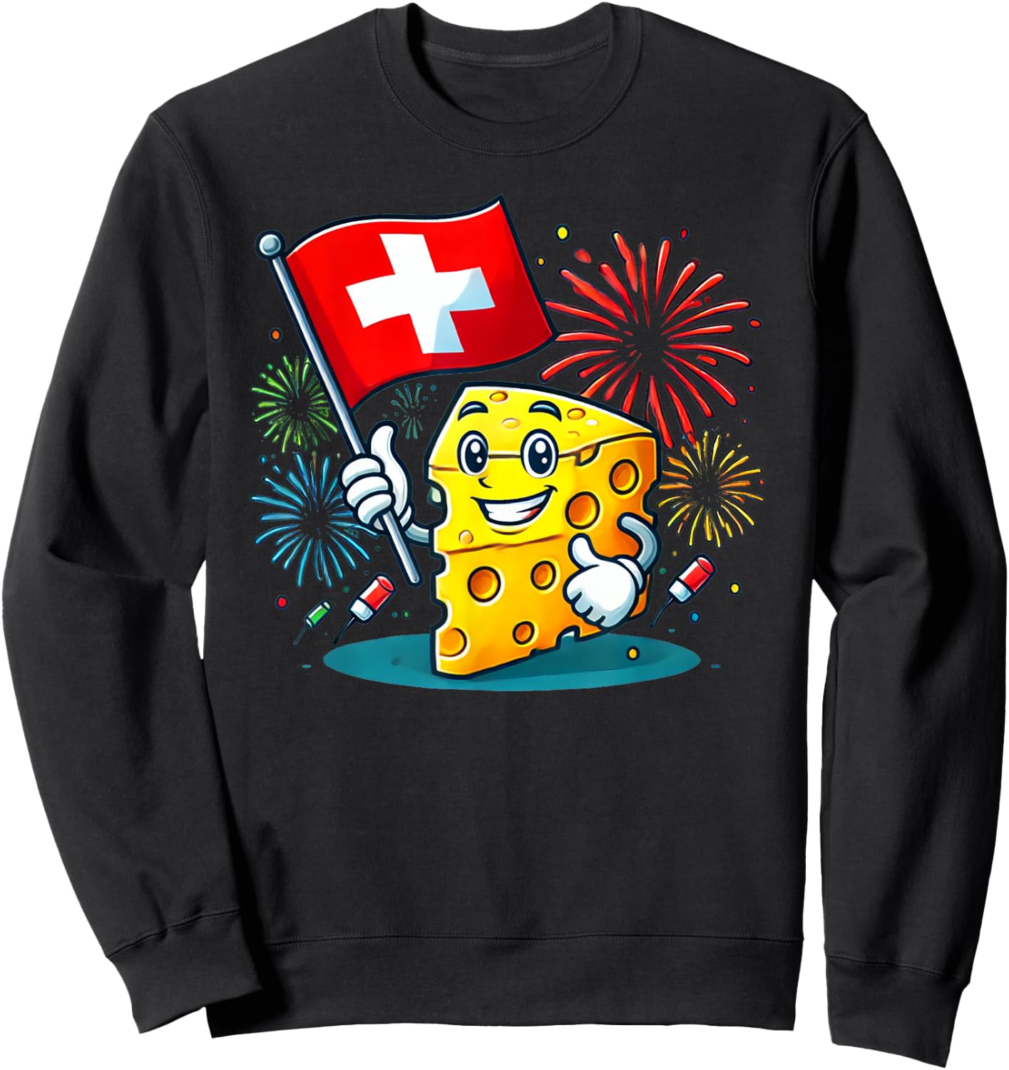 Beautiful Swiss Cheese Cartoon Switzerland National Day Sweatshirt - Sweatshirt | Black