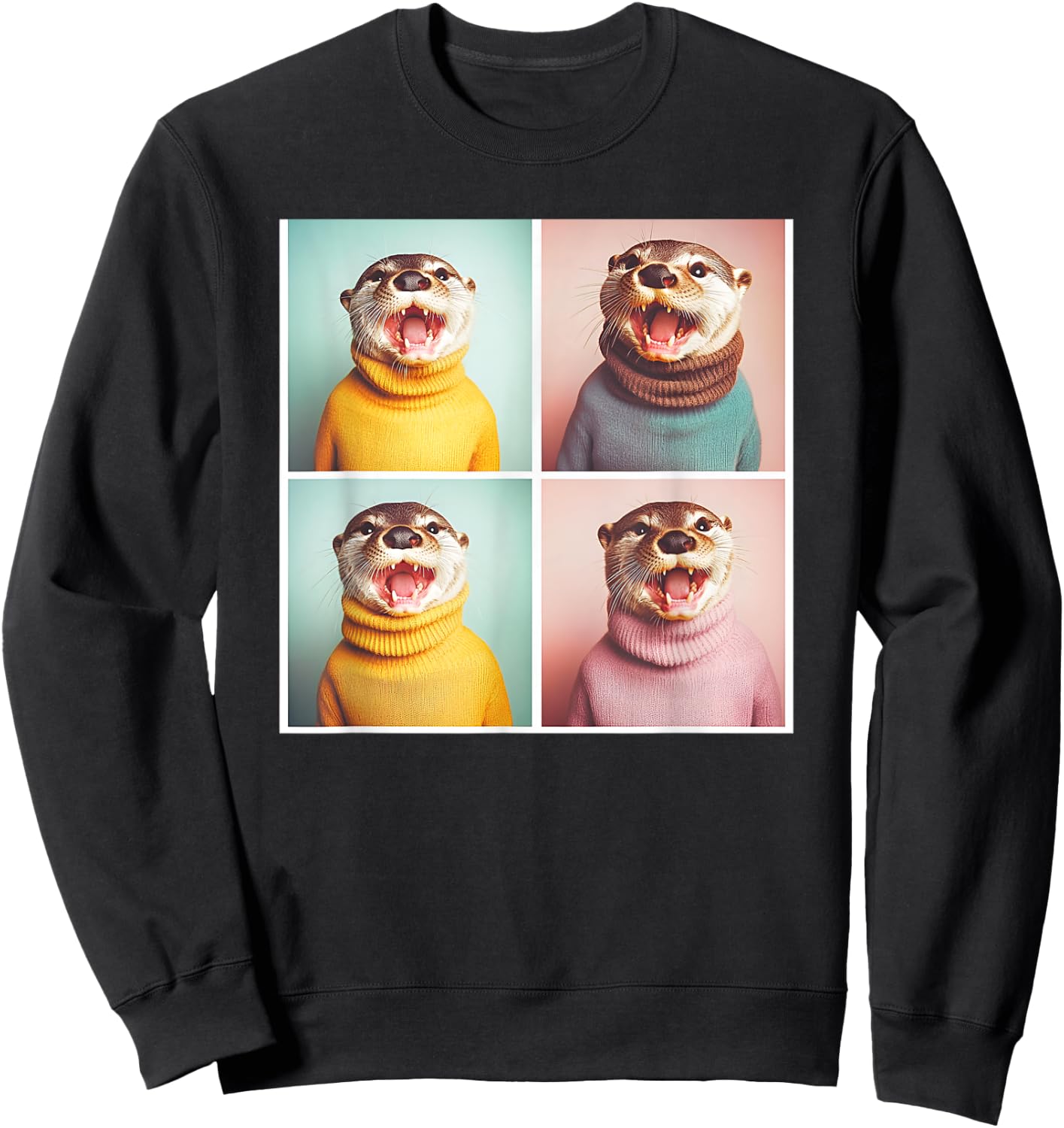 Happy Otter Animal Photoshoot Funny Otter Sweatshirt - Sweatshirt | Black