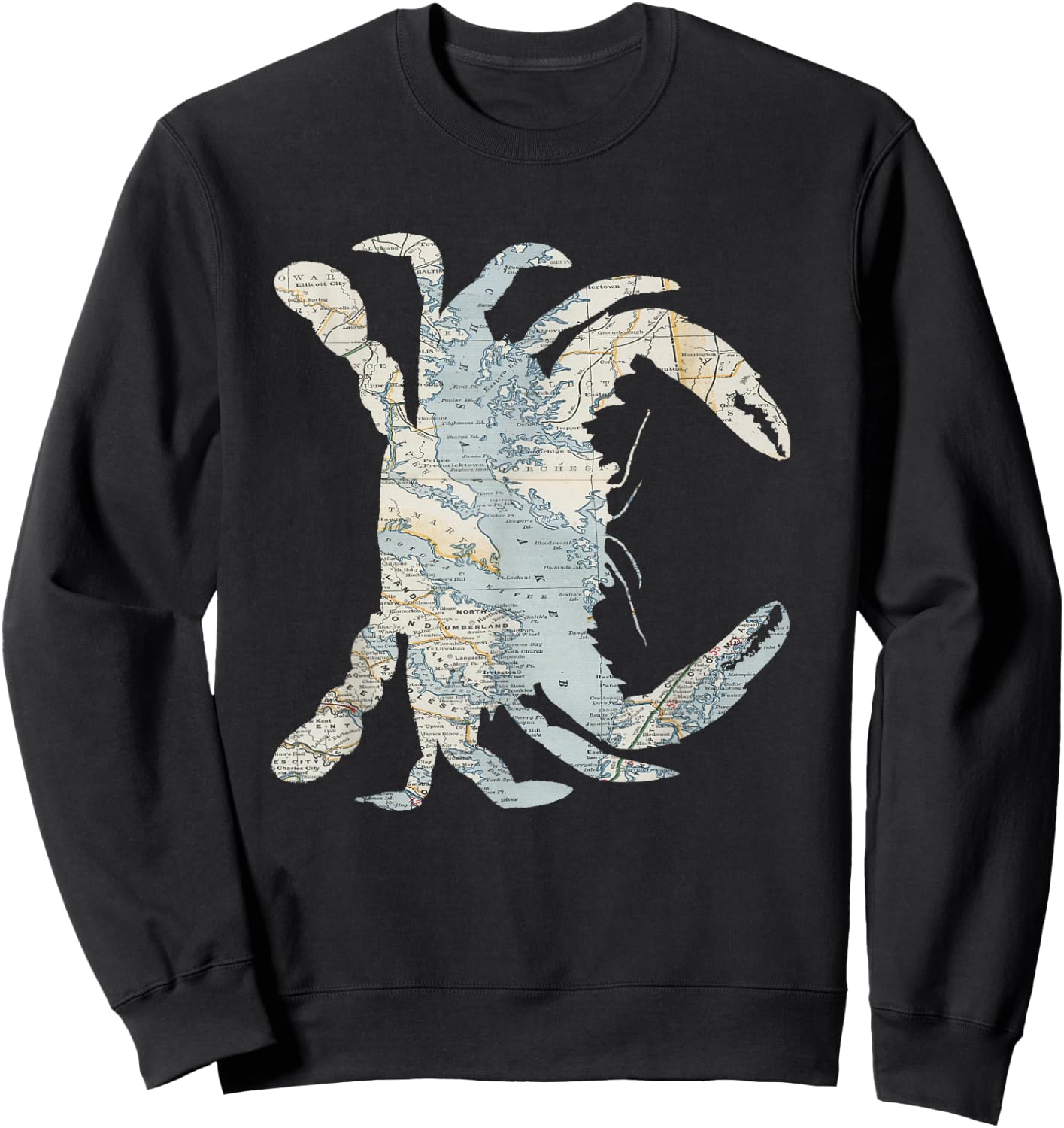 Chesapeake Bay Map Crab Silhouette Sweatshirt - Sweatshirt | Black