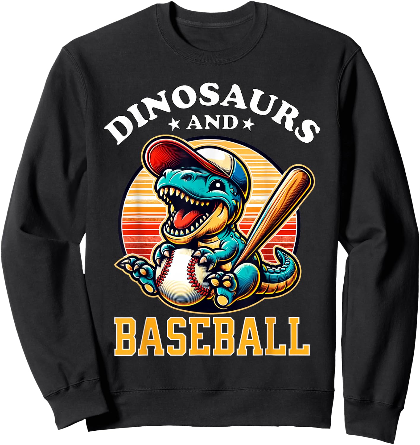 Baseball Dinosaur T Rex Baseball Player Kids Boys Girls Sweatshirt - Sweatshirt | Black
