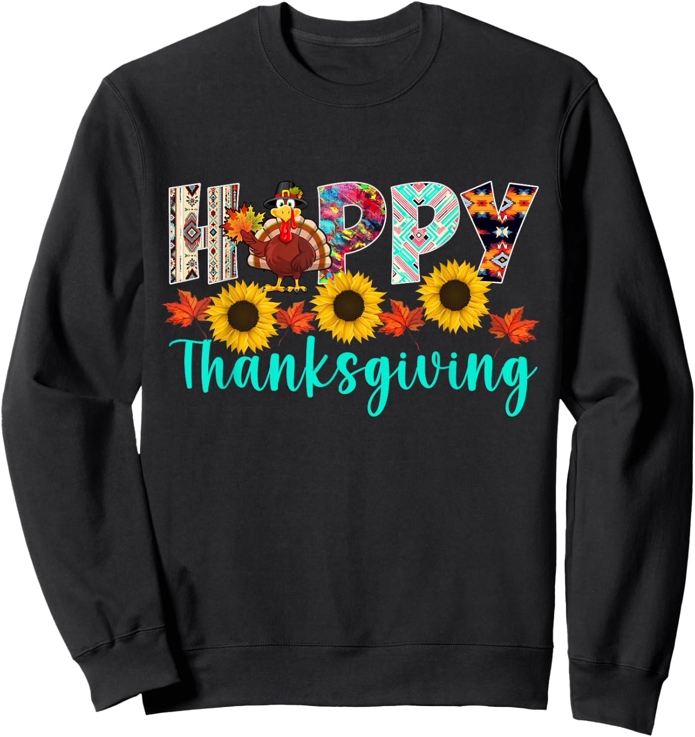 Happy Thanksgiving Day Shirts -Adults Thanksgiving Graphic Black Small Sweatshirt - Sweatshirt | Black