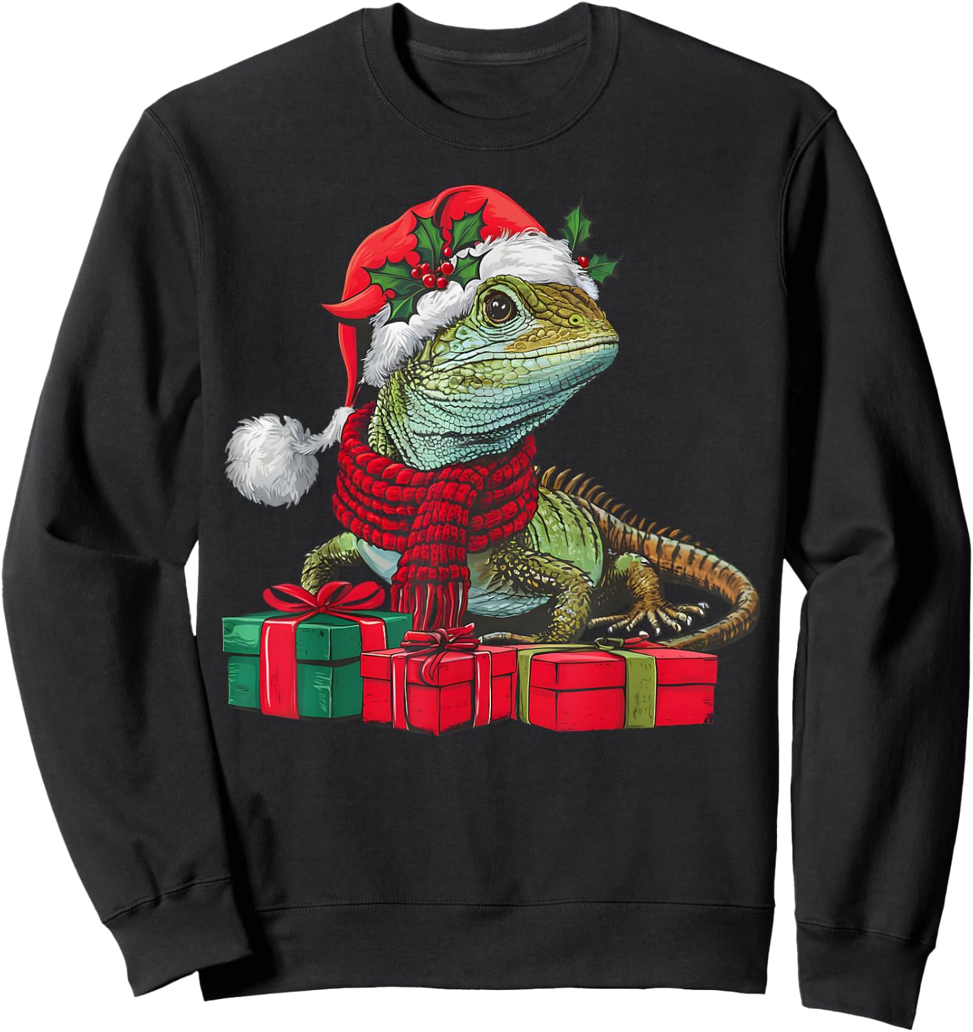 Xmas Holiday Santa Lizard Christmas Sweatshirt - Sweatshirt | Black
