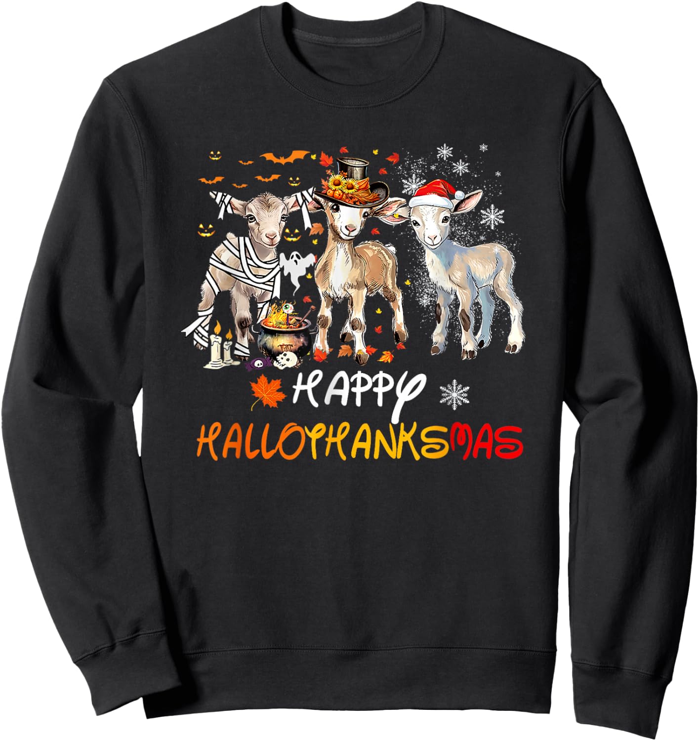 Happy Hallothanksmas Goats Sweatshirt - Sweatshirt | Black