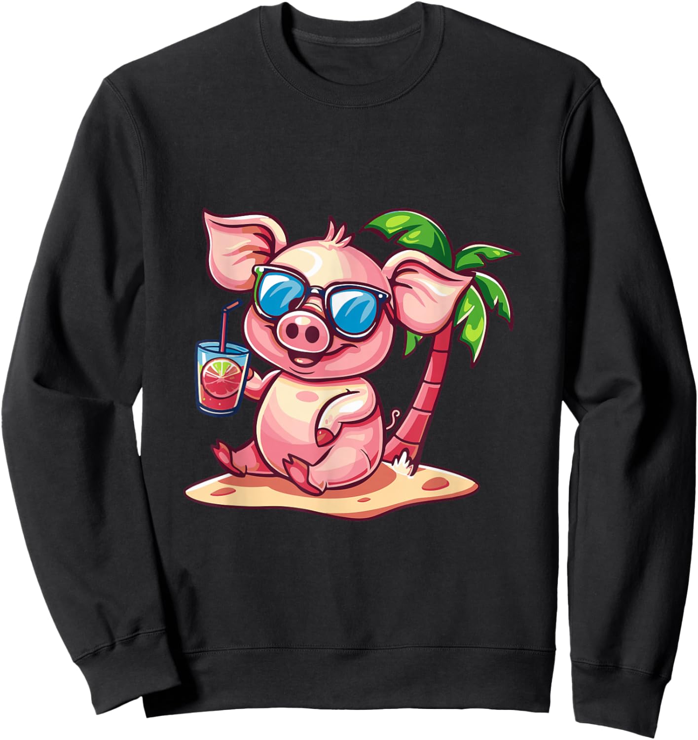 Party Pig Palm Trees Summer Vacation Sweatshirt - Sweatshirt | Black