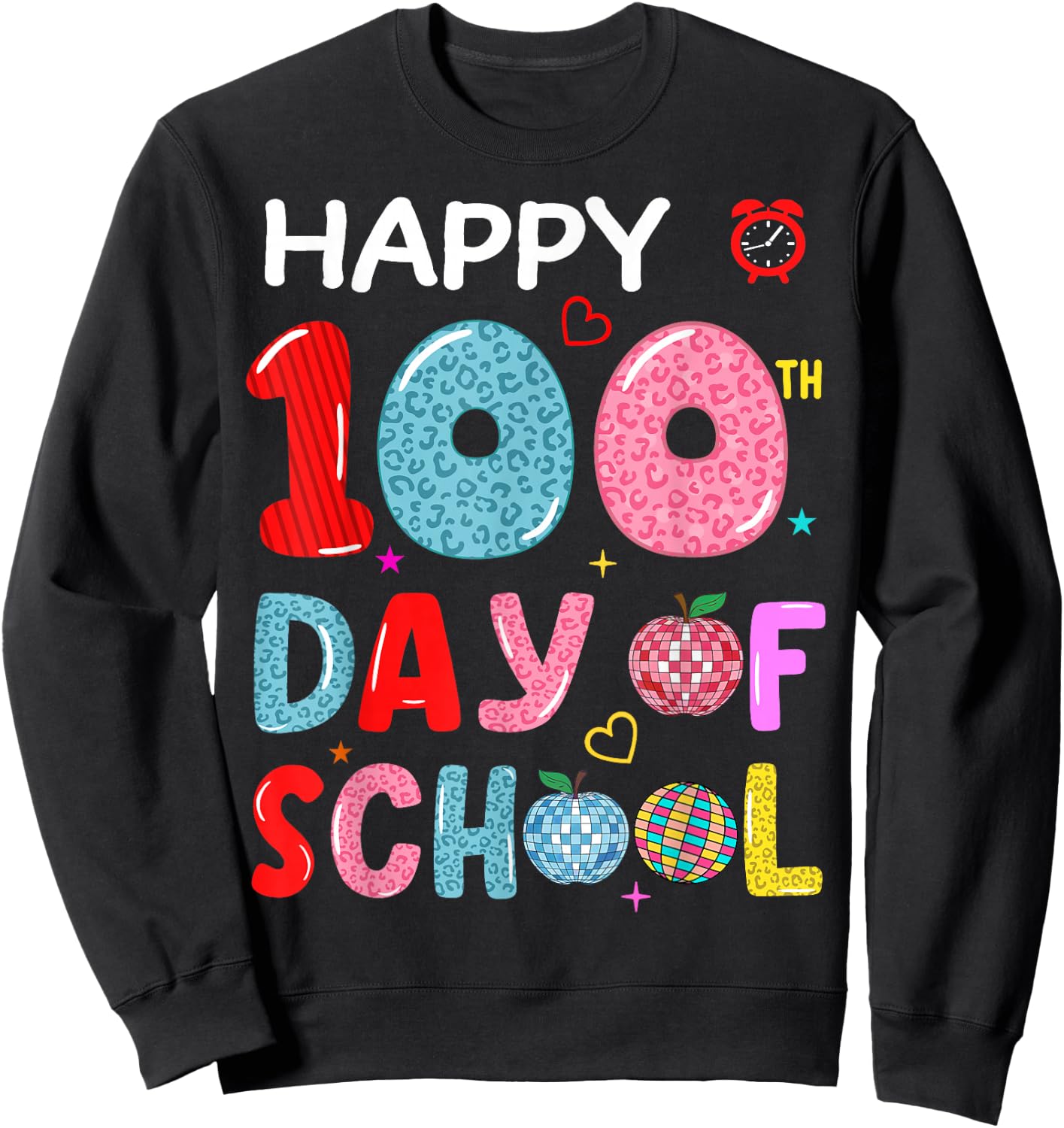happy 100th Day Of school leopard 100 Days school girl boys Sweatshirt - Sweatshirt | Black