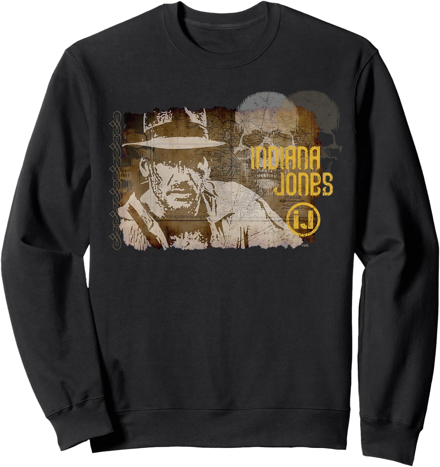 Lucasfilm Indiana Jones Vintage Map and Skull Sweatshirt - Sweatshirt | Black