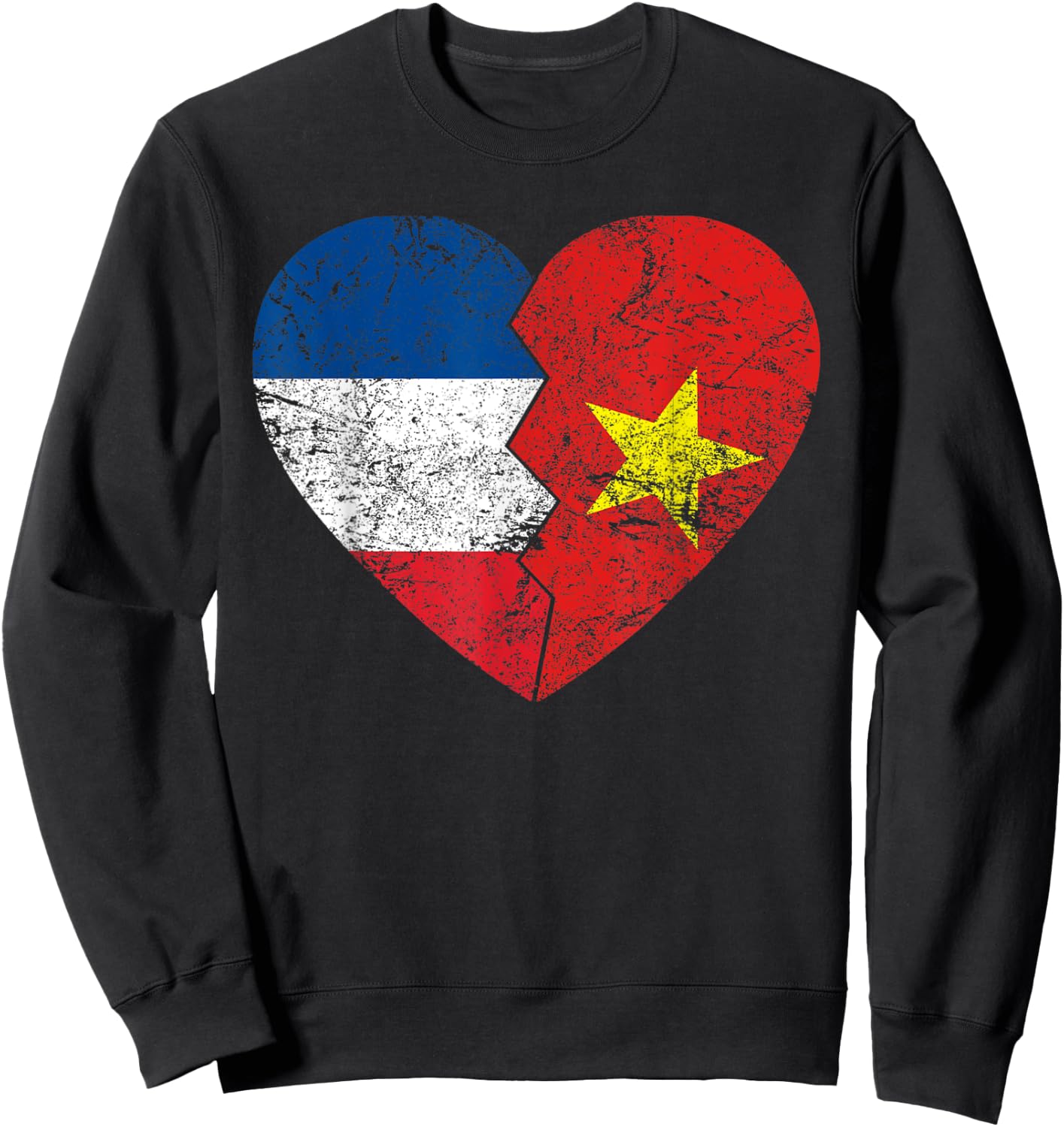 Vietnamese Flag Heart | France Vietnam Roots Vintage , Black, S Sweatshirt - Sweatshirt | Black