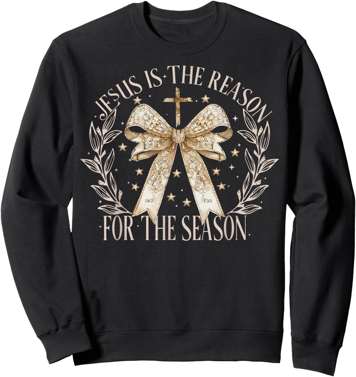 Jesus Is The Reason For The Season Christmas Coquette Bow Sweatshirt - Sweatshirt | Black