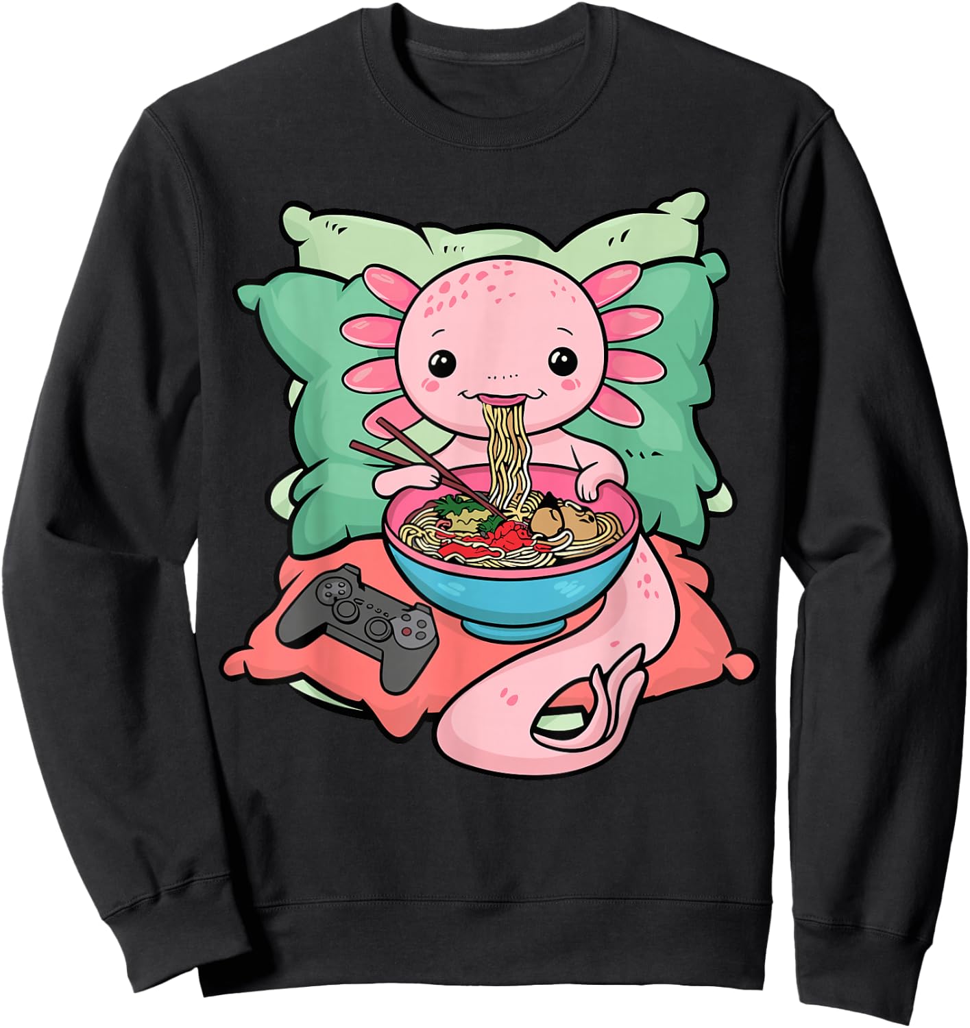 Axolotl Ramen Eating Gamer Axolotl Sweatshirt - Sweatshirt | Black