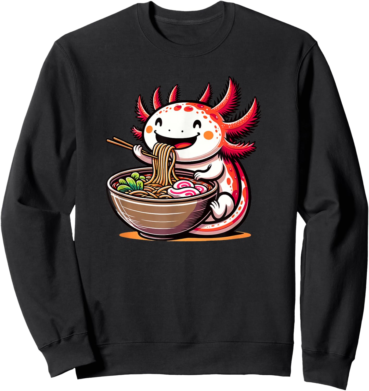 Kawaii Axolotl Eating Ramen Noodles Anime Kids Girls Teens Sweatshirt - Sweatshirt | Black
