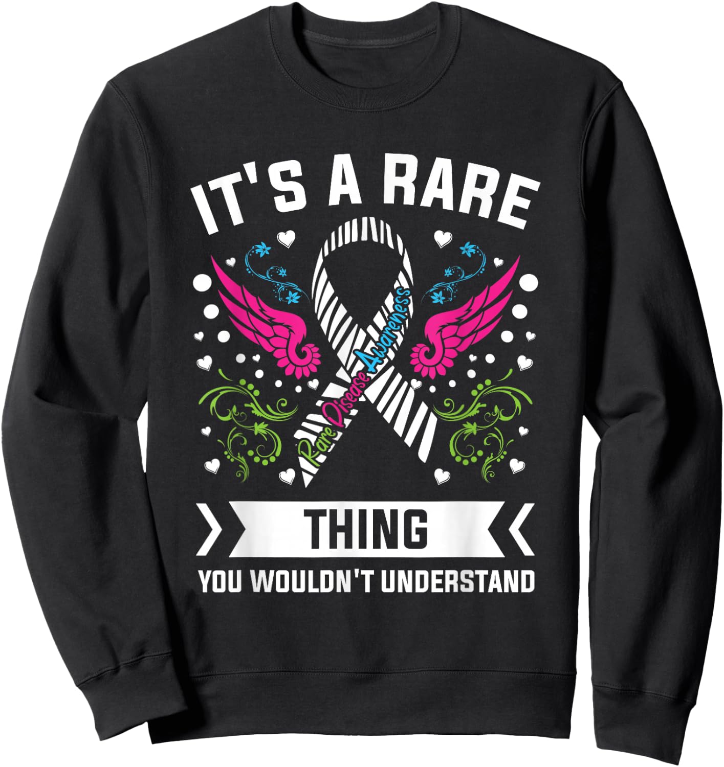 Rare Thing Zebra Ribbon 2026 Rare Disease Day Awareness Sweatshirt - Sweatshirt | Black