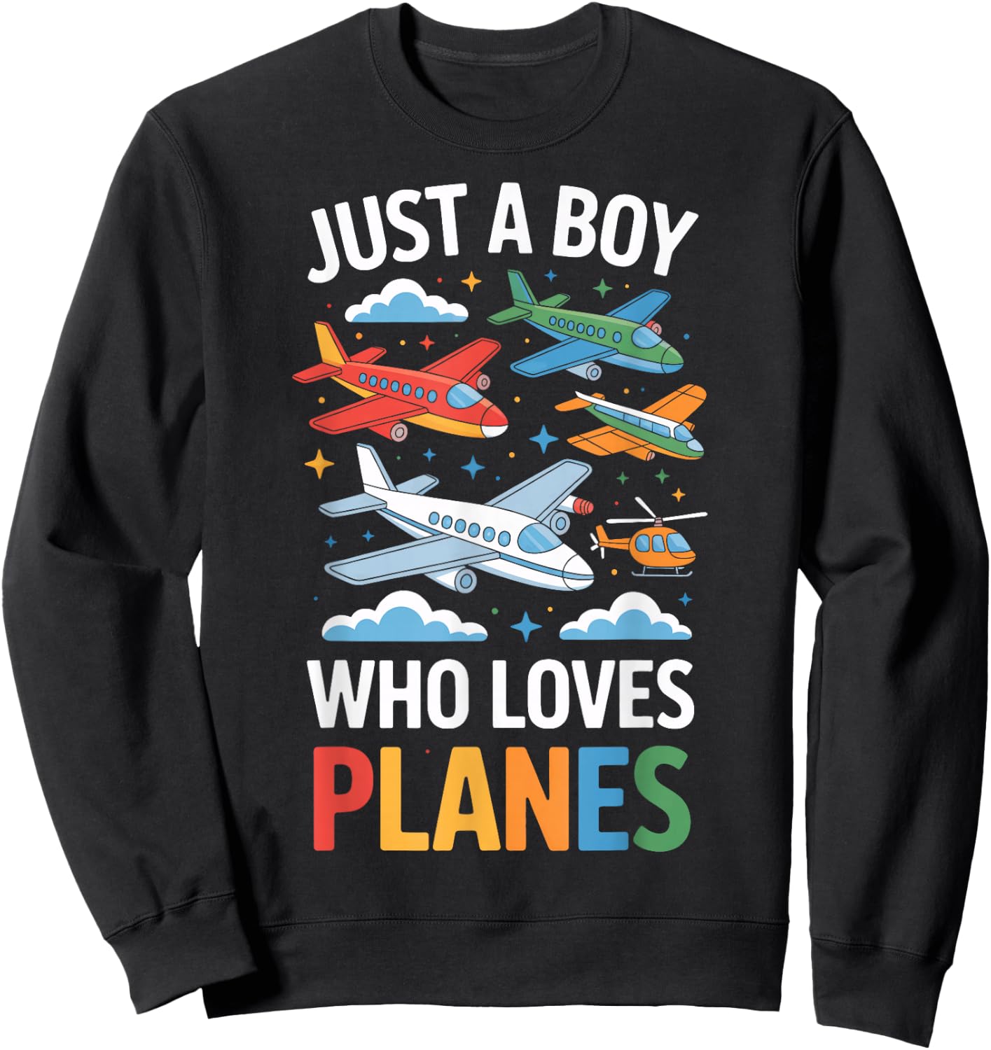 Just A Boy Who Loves Planes Airplane Fan Young Aviator Boys Sweatshirt - Sweatshirt | Black