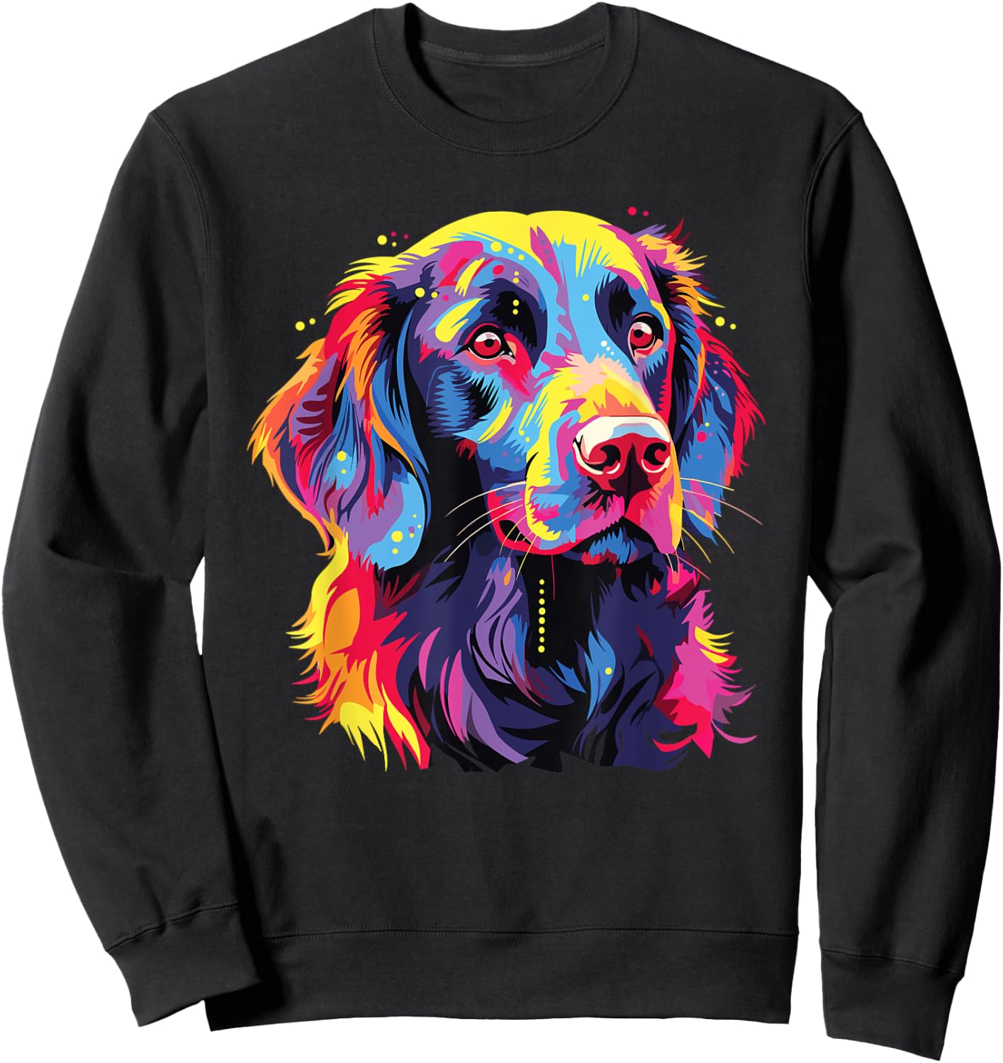 Watercolor Colorful Flat Coated Retriever Dog Men Women Girls Kids Sweatshirt - Sweatshirt | Black
