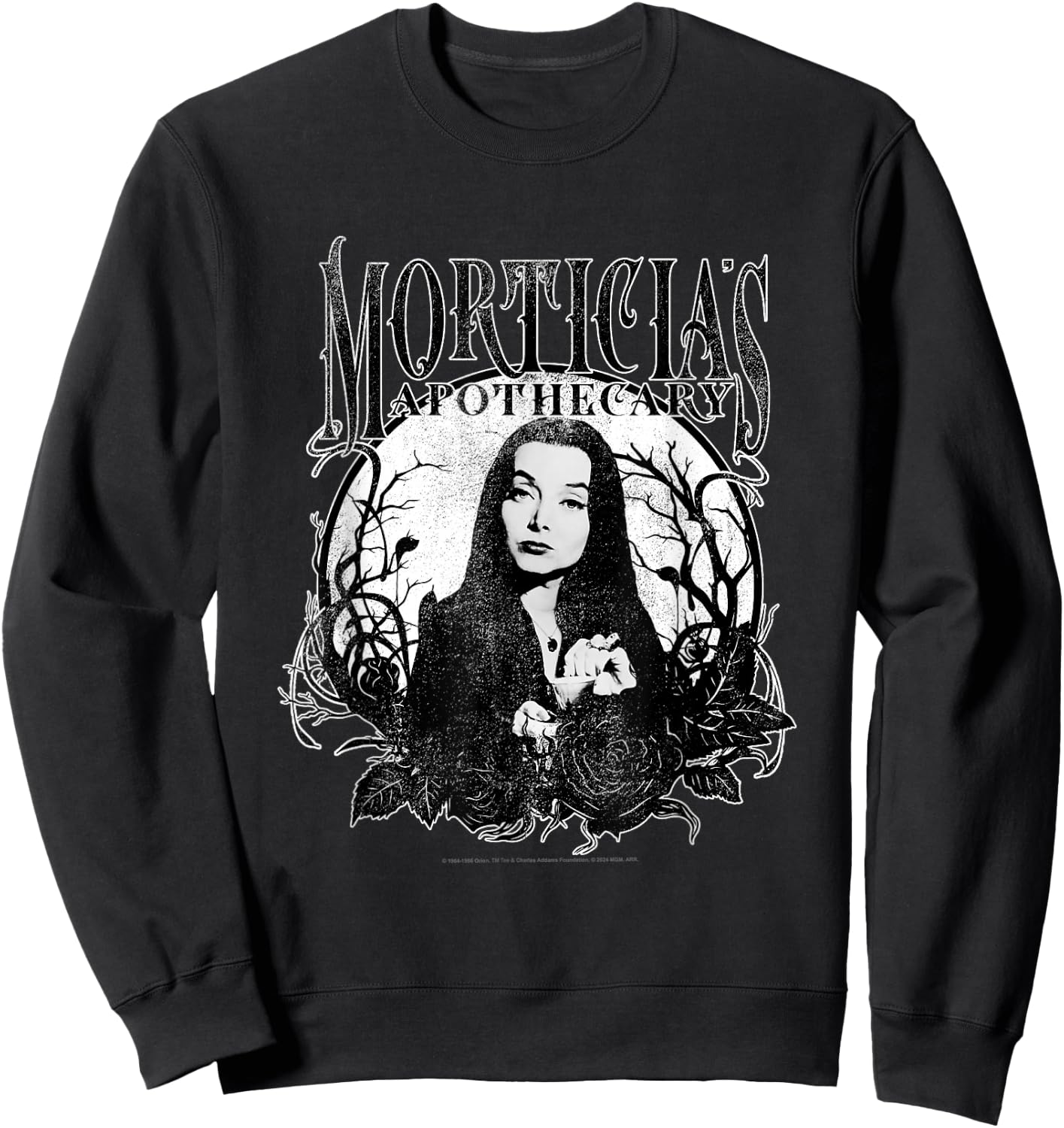 The Addams Family Morticia's Apothecary Dark Gothic Floral , Black, S Sweatshirt - Sweatshirt | Black