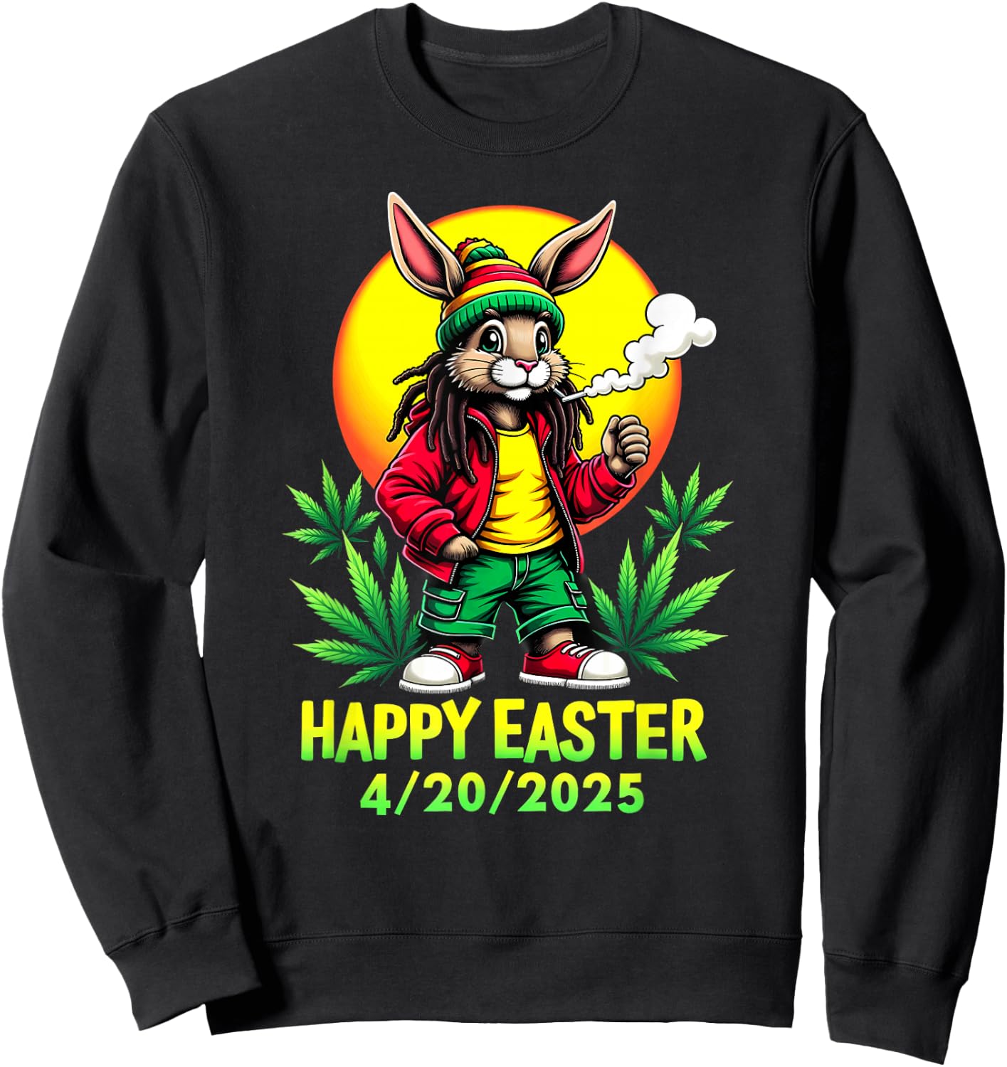 Happy Easter Bunny Marijuana Cannabis Weed 420 Sweatshirt - Sweatshirt | Black