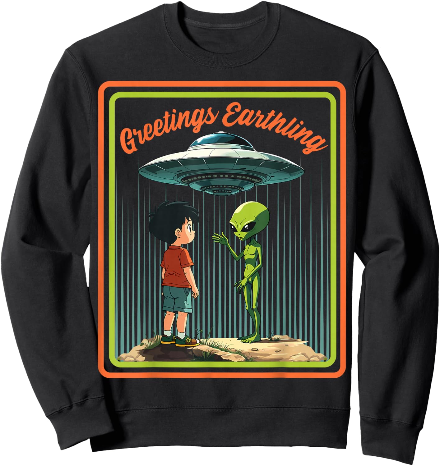Vintage Child Game Horror, Dark Humour Greetings Earthling Sweatshirt - Sweatshirt | Black