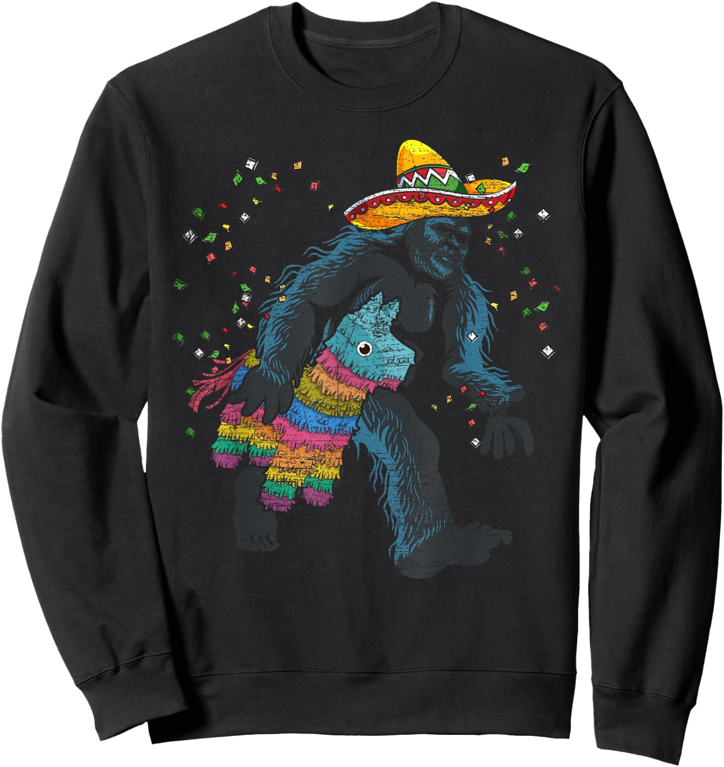 Bigfoot Mexican Pinata Sasquatch Fiesta Funny Cinco De Mayo Sweatshirt - Sweatshirt | Black