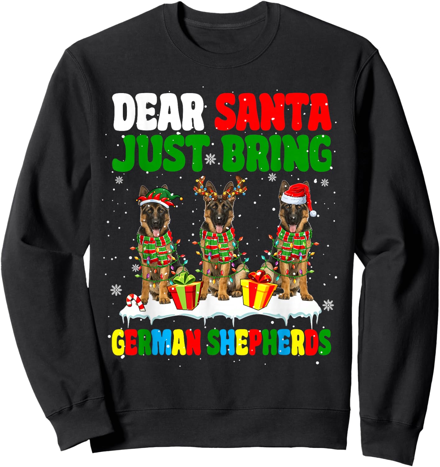 Just Bring German Shepherds Xmas Three Santa Reindeer Dogs Sweatshirt - Sweatshirt | Black