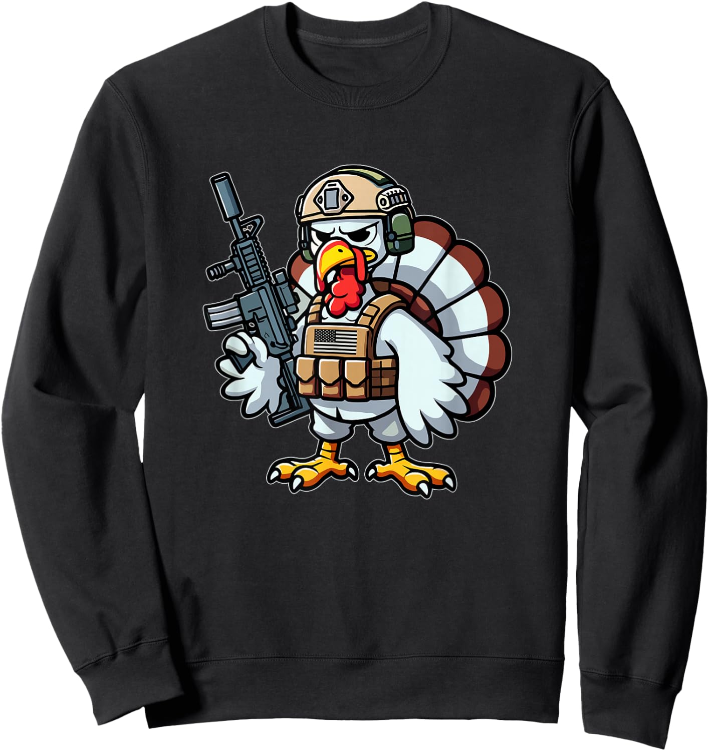 Nate's SOF- 's Funny Thanksgiving Tactical Turkey Veteran -Adults - Black, Small, Short Sleeve Sweatshirt - Sweatshirt | Black