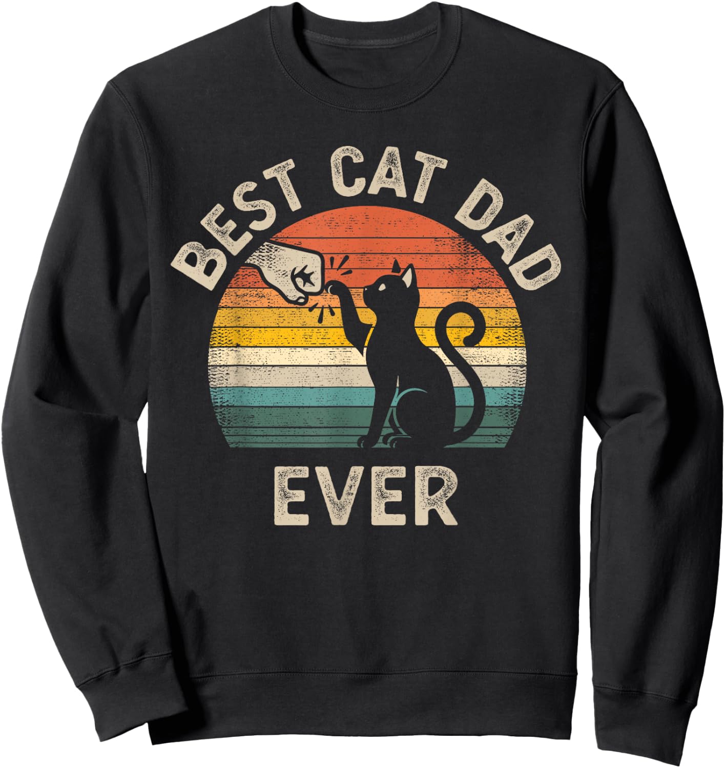 Best Cat Dad Ever Vintage Retro Style Cats Lover Sweatshirt - Sweatshirt | Black