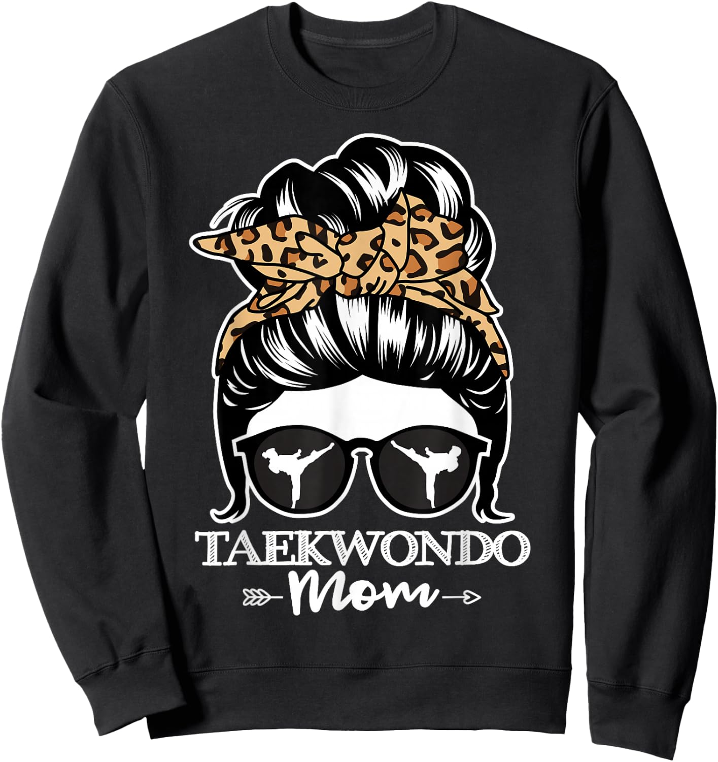 Taekwondo Mom Messy Bun Hair Funny Taekwondo Athlete Mom Sweatshirt - Sweatshirt | Black