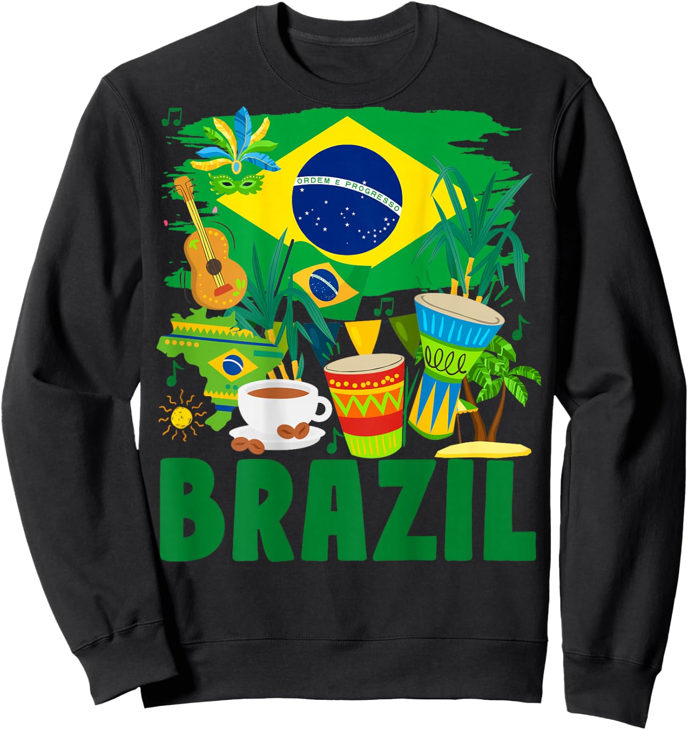 Brazil Flag Outfit Idea For Kids Brazil & Brazilian Flag Sweatshirt - Sweatshirt | Black
