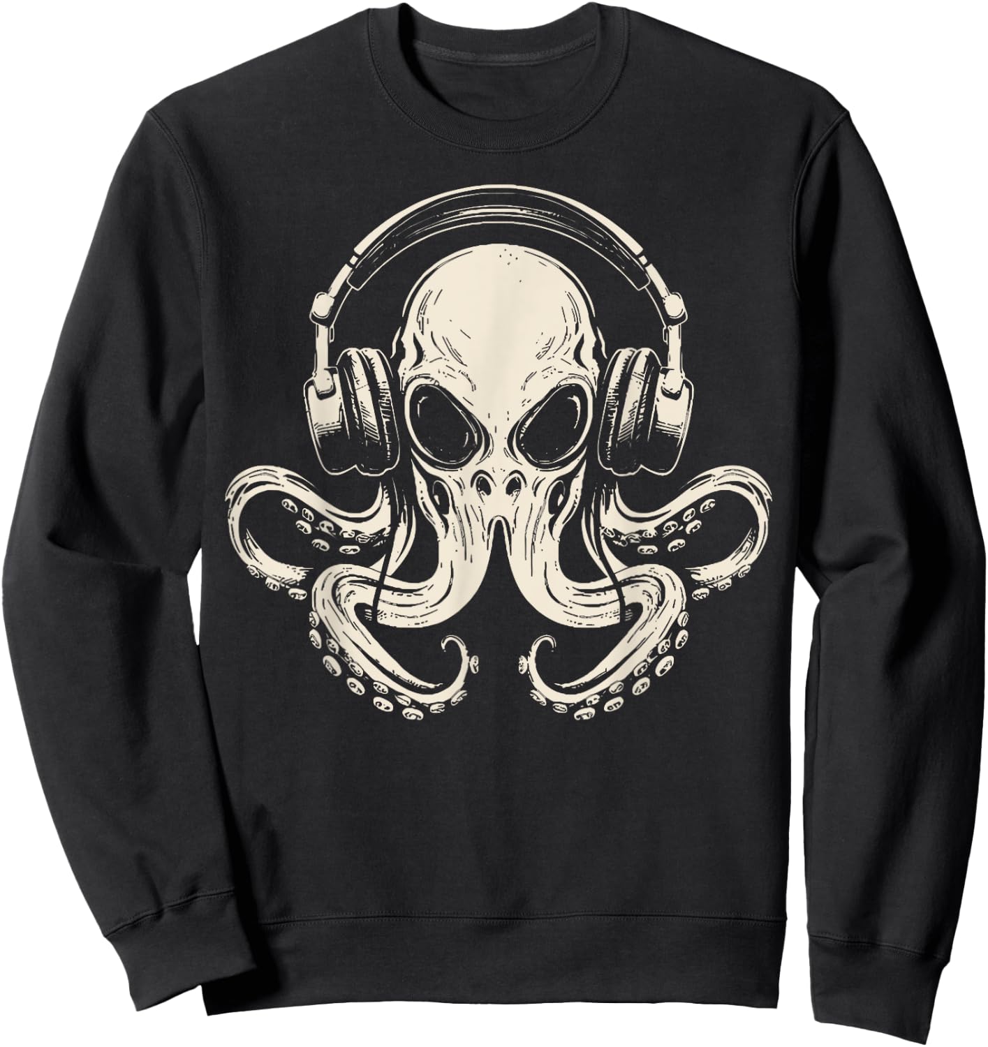 Octopus Musician Headphone Music Lover Octopus Kraken Ocean Sweatshirt - Sweatshirt | Black